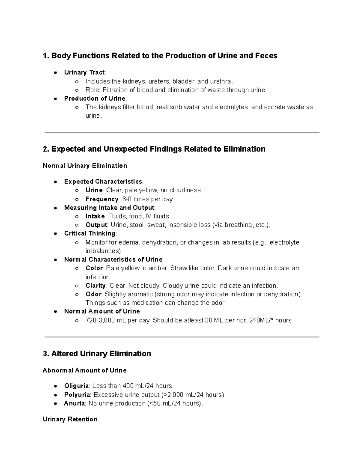 Elimination - 1. Body Functions Related to the Production of Urine and ...