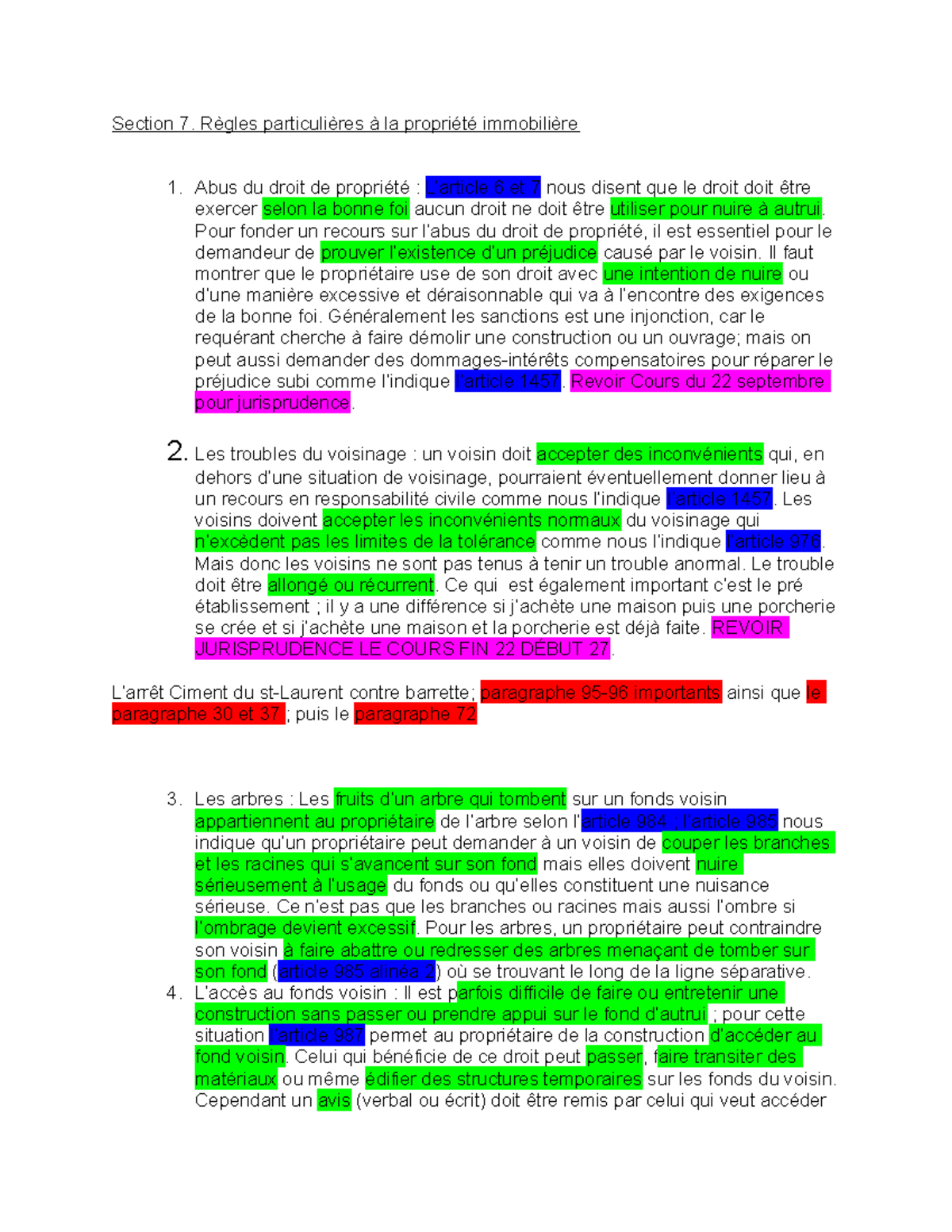 Cours 4 Section 7. Règles particulières à la propriété immobilière Abus du droit de propriété