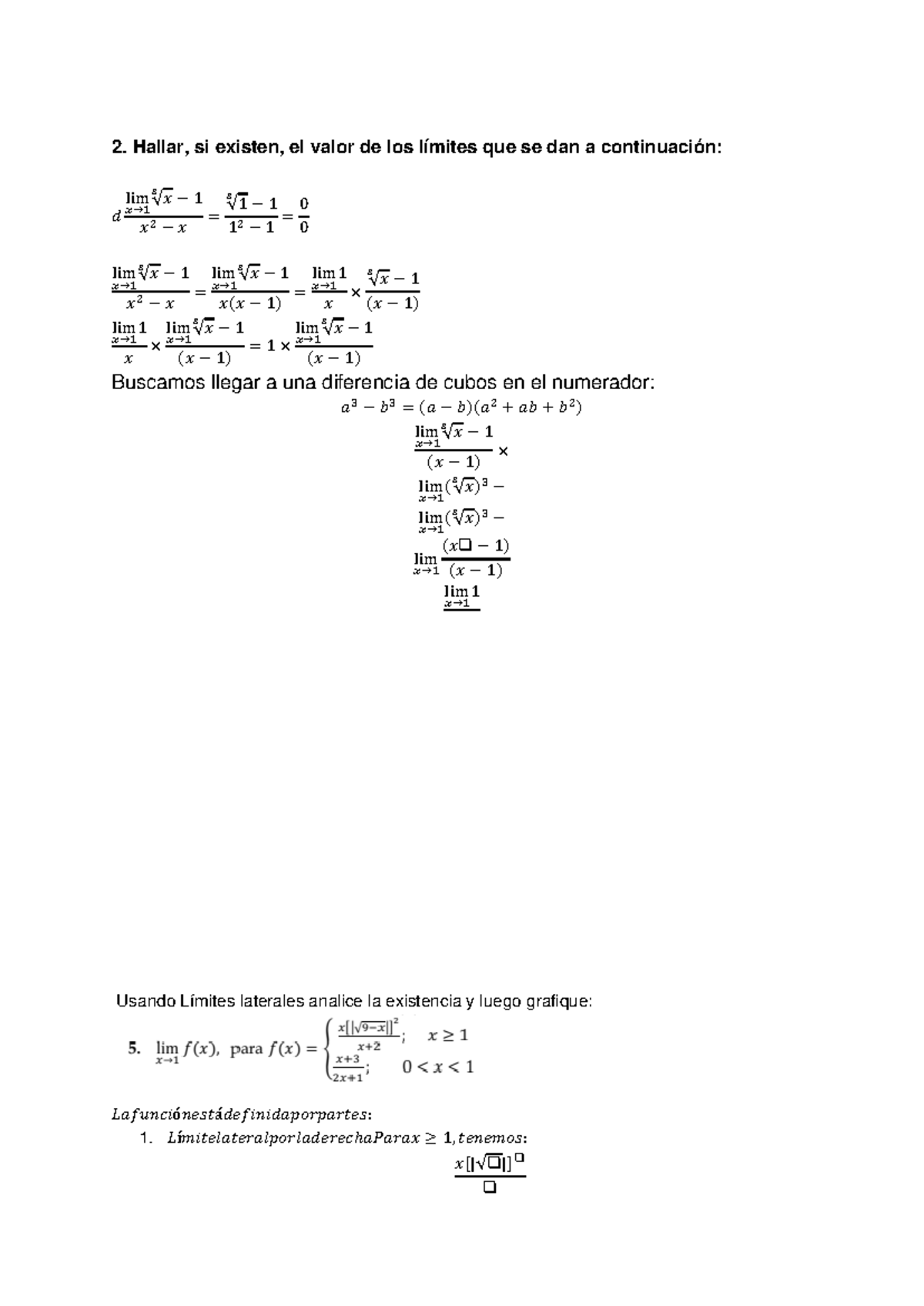 Calculo Semana Ejercicios Resueltos De Limites Hallar Si