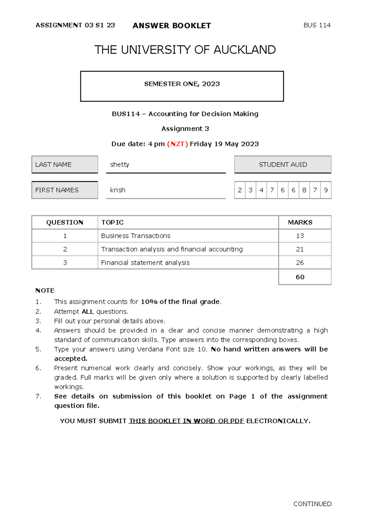 auckland university assignment layout