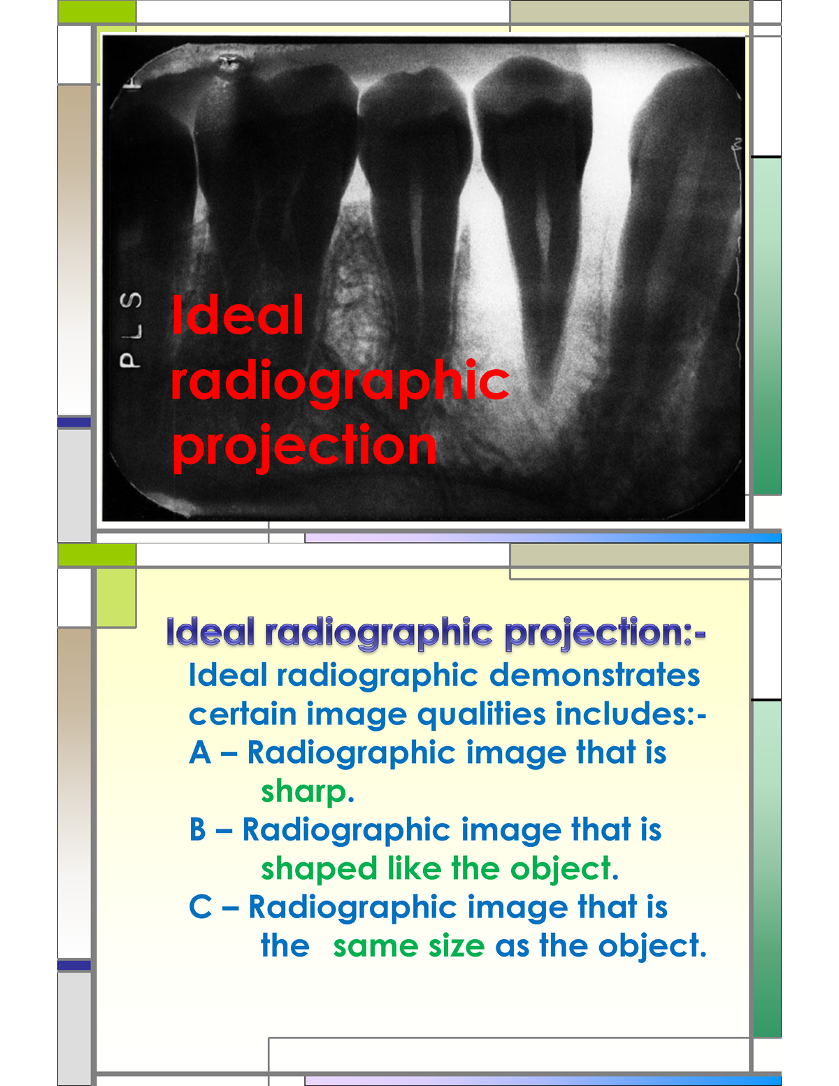 Ideal radiographic projection Ideal radiographic projection Ideal