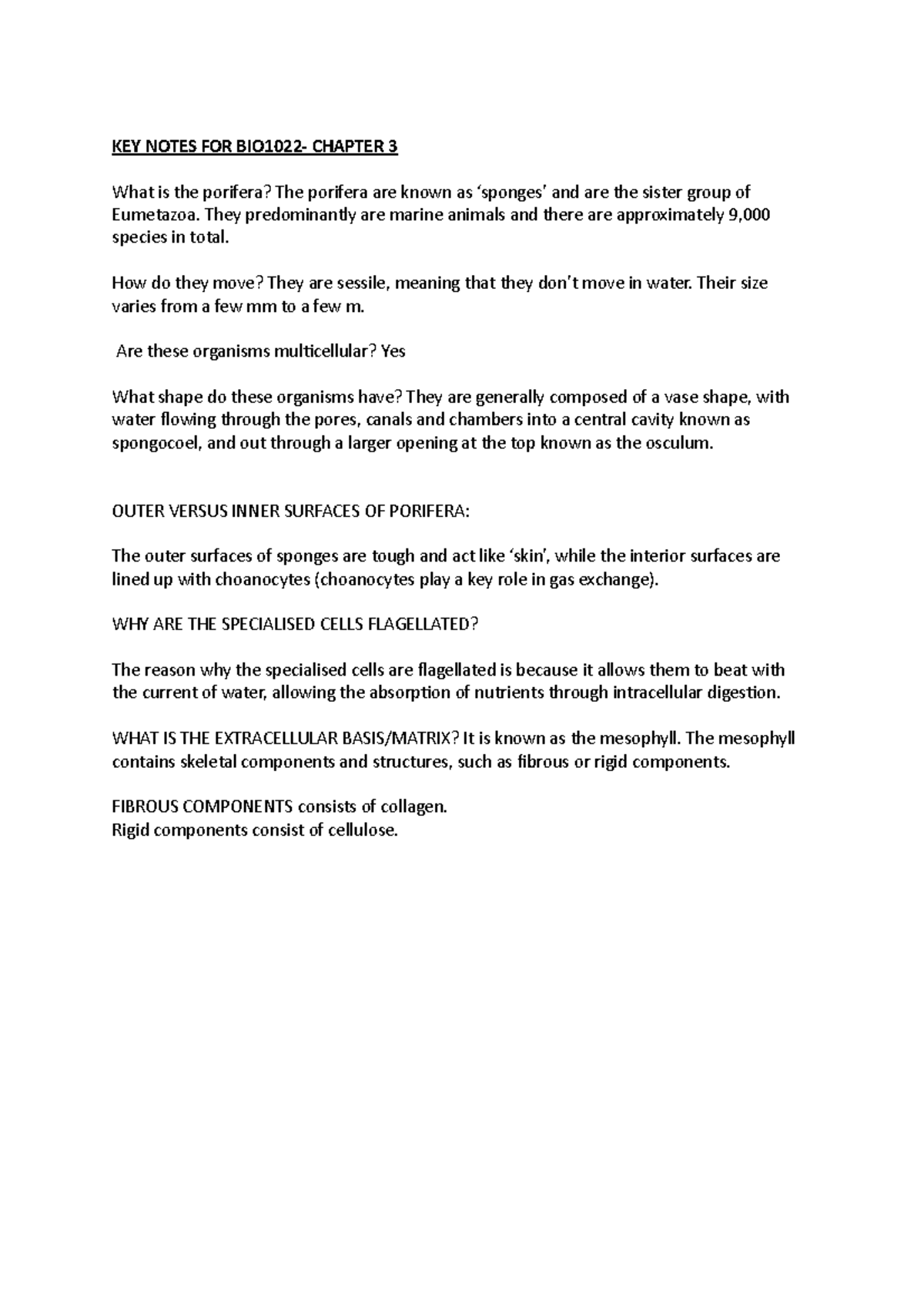 KEY Notes FOR BIO1022 - practical materials - KEY NOTES FOR BIO1022 ...