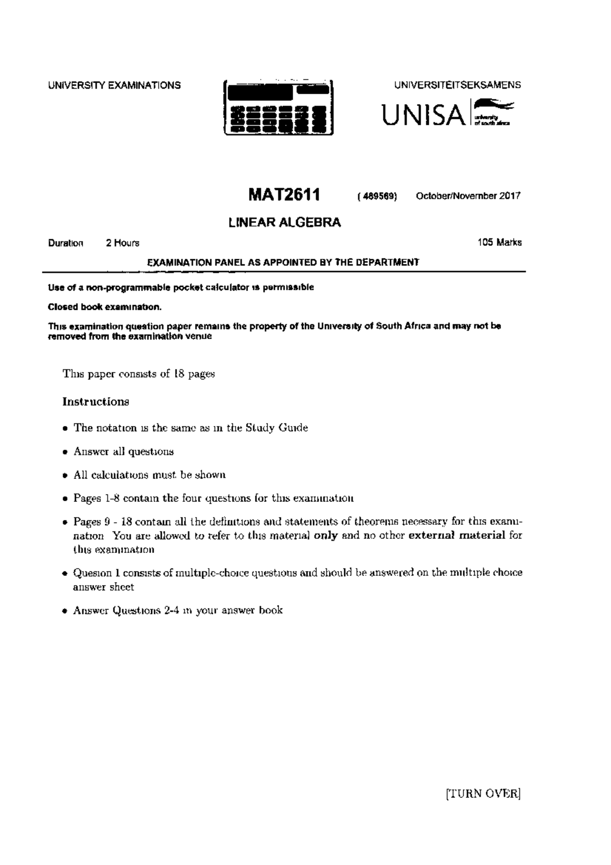 Exam 2017 Mat2611 Studocu Exam 2017 Mat2611 Studocu