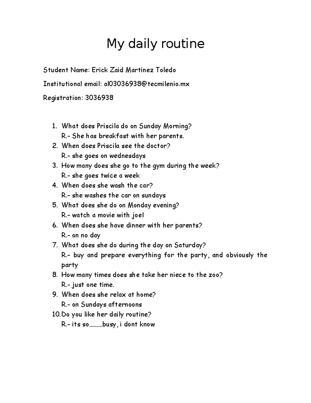 My daily routine - apuntes pa ver otros :v - My daily routine Student ...