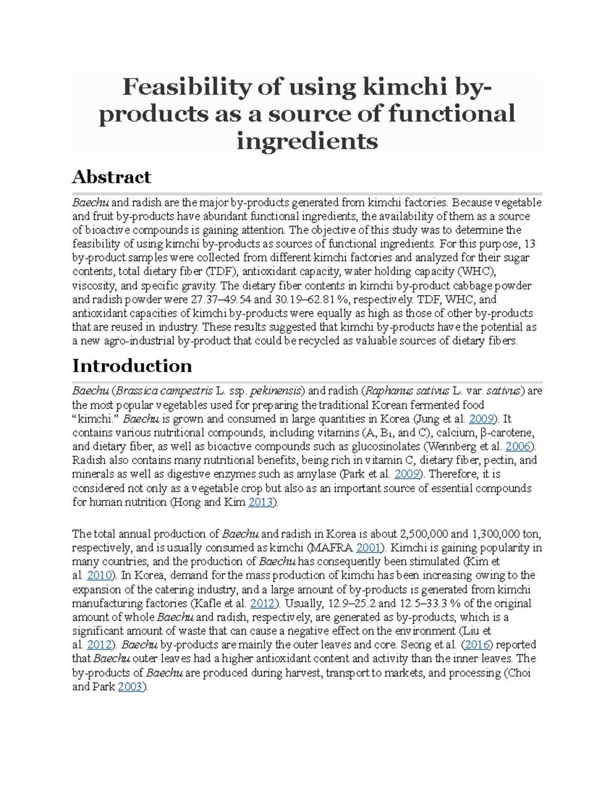 Feasibility of using kimchi by - Feasibility of using kimchi by ...