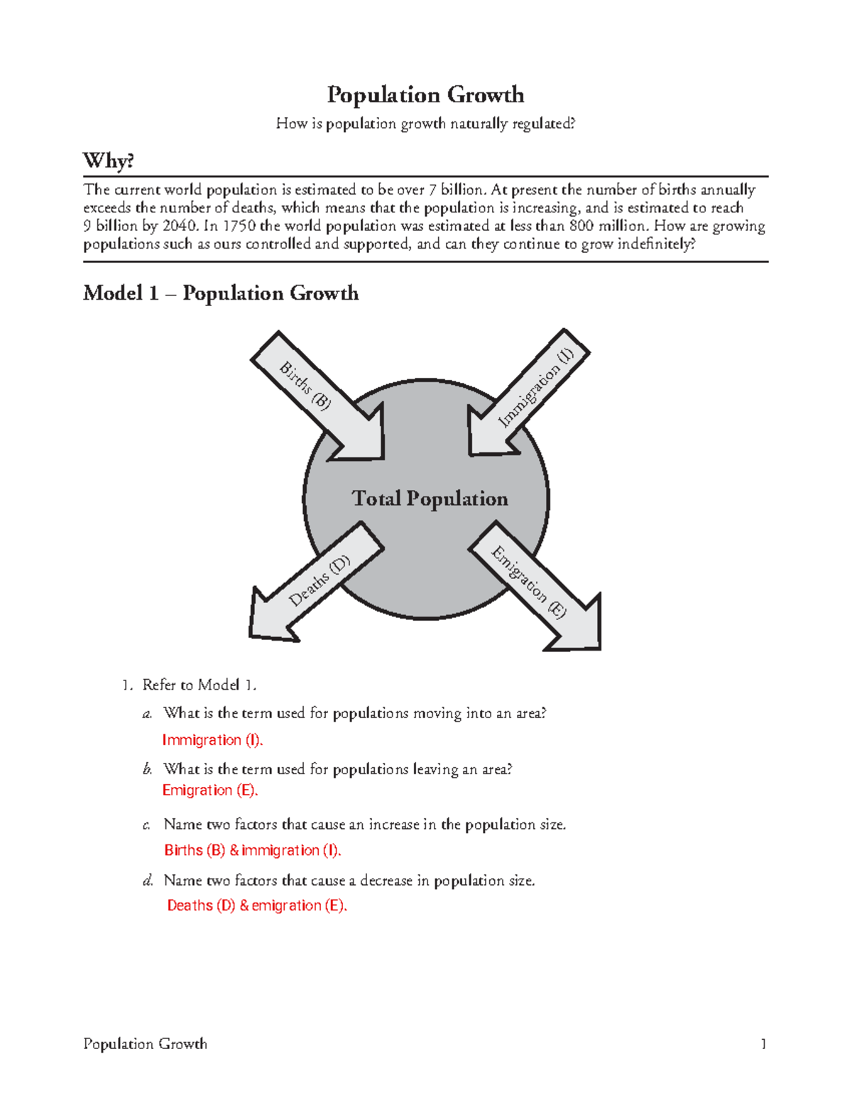 POGIL Population Growth Population Growth 1 Population Growth How Is