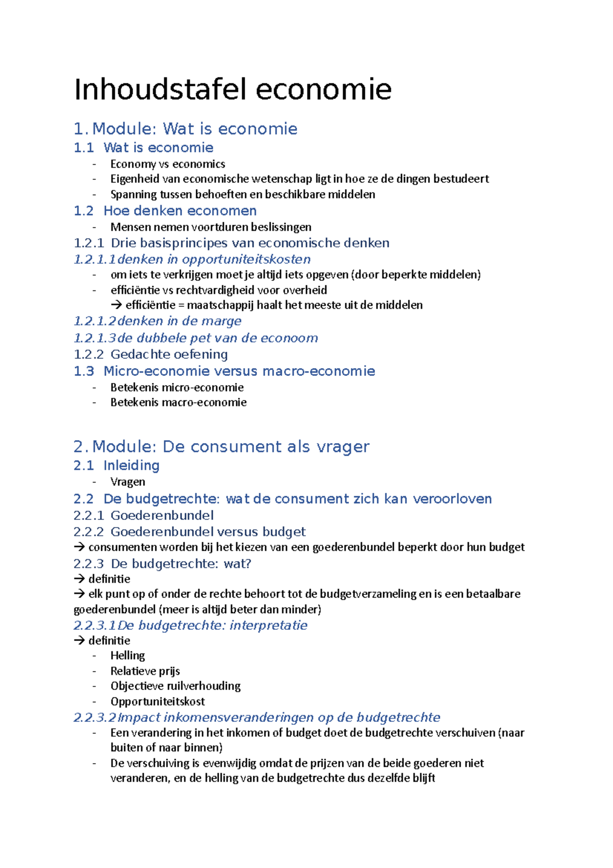 Inhoudstafel Economie - Module: Wat Is Economie 1 Wat Is Economie ...