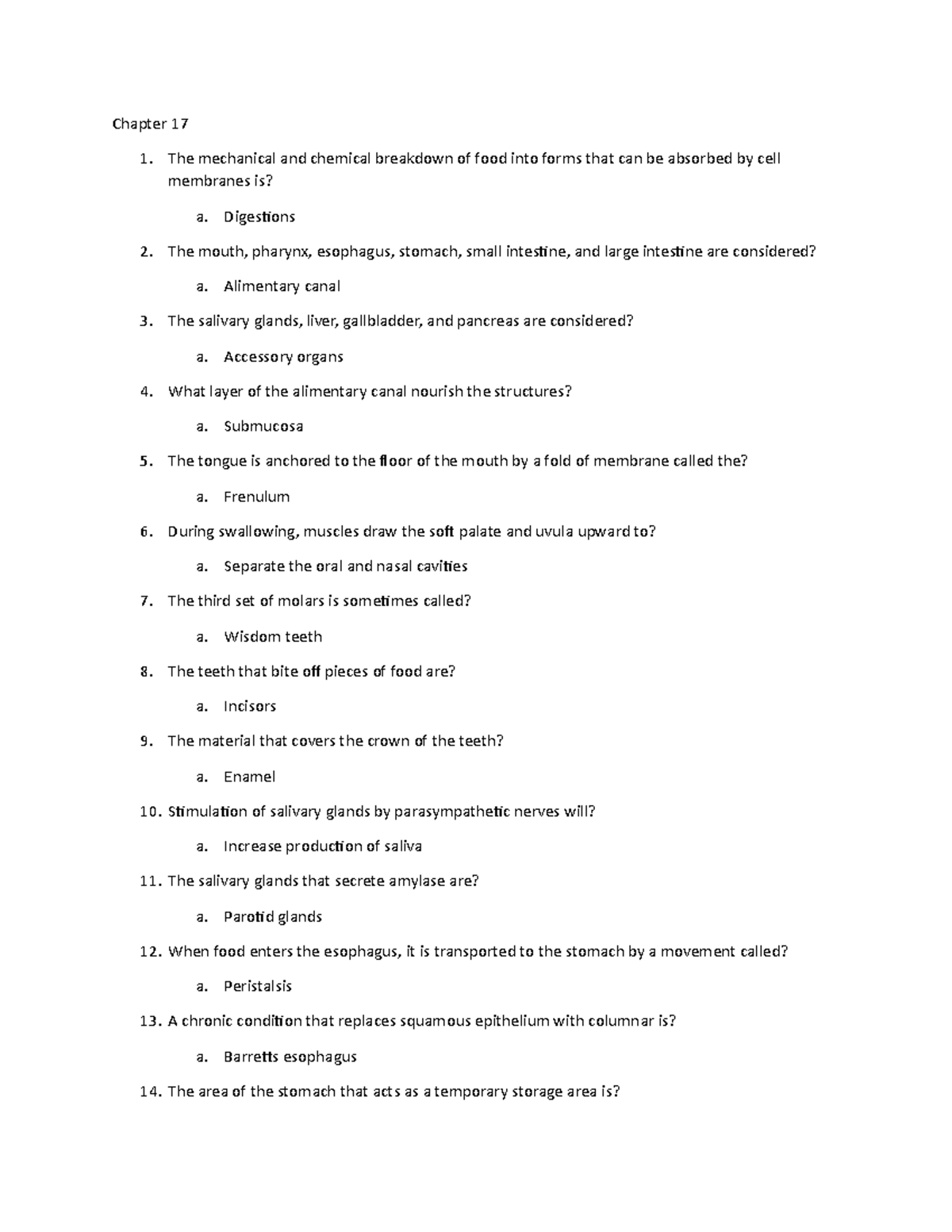 171819 review minx Chapter 17 1. The mechanical and chemical breakdown of food into forms