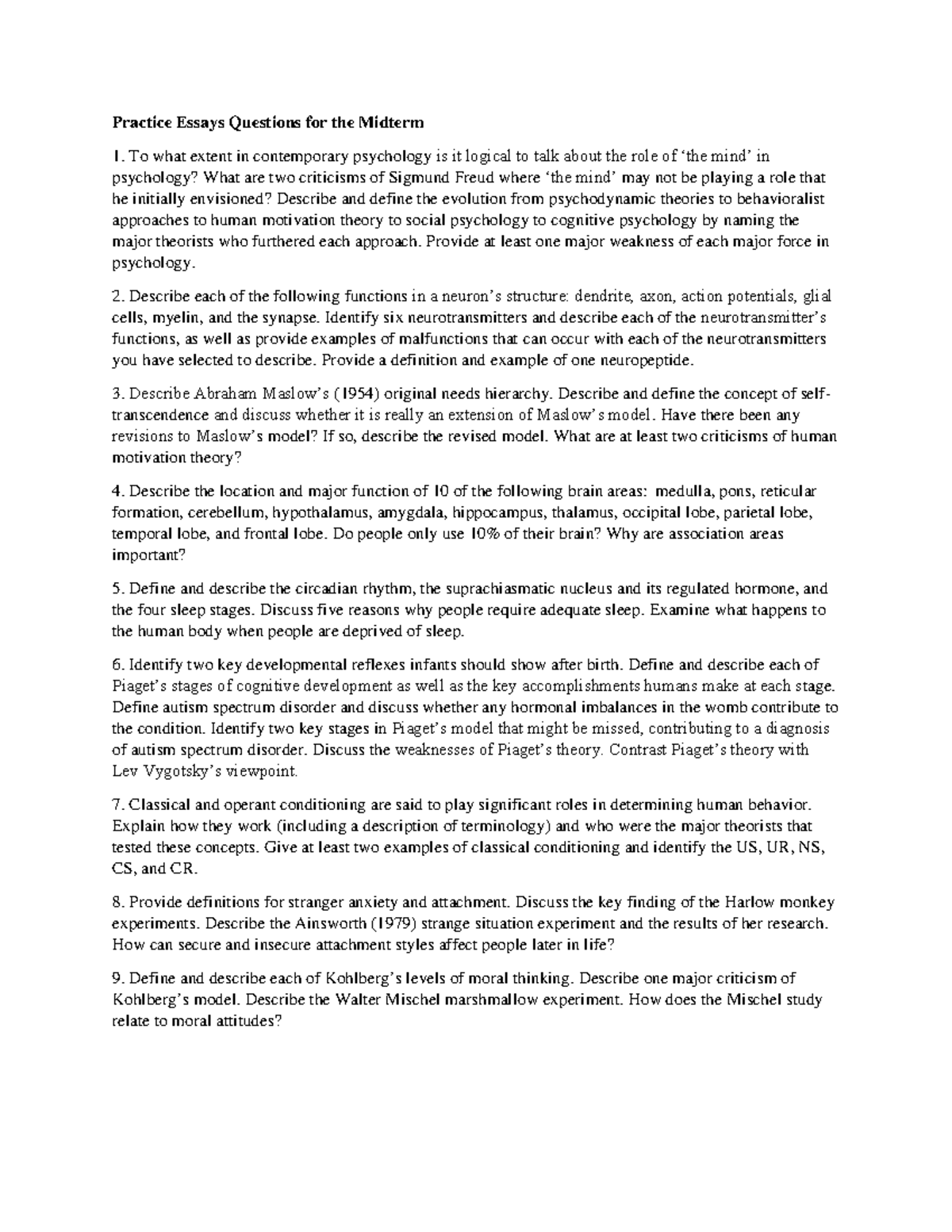 Practice Midterm Essay Questions - Practice Essays Questions for the ...