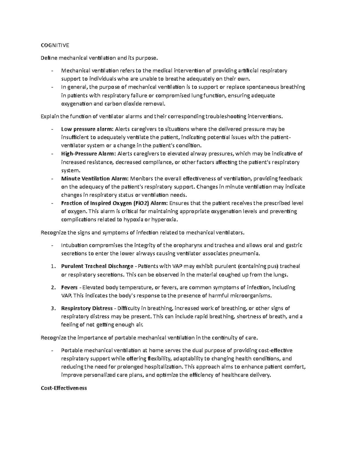 Mechvent case con script - COGNITIVE Define mechanical ventilation and ...