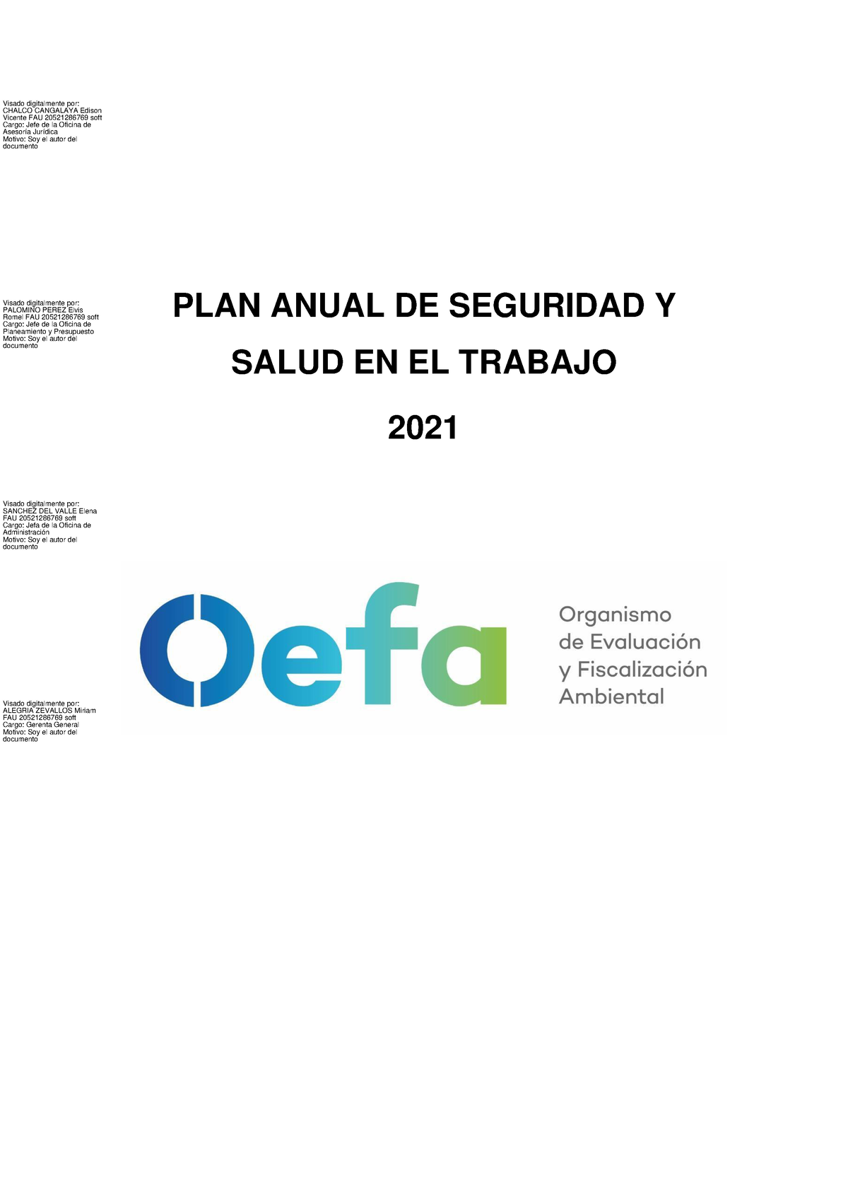 Oefa Plan Anual De Seguridad Y Salud En El Trabajo 2021 Plan Anual De Seguridad Y Salud En El 1223