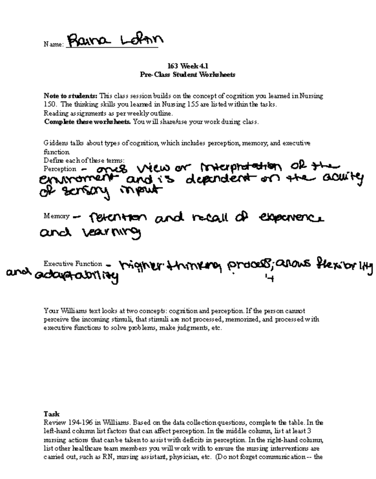 Week 4 - week 4 - Name: _________________________ 163 Week 4. Pre-Class ...
