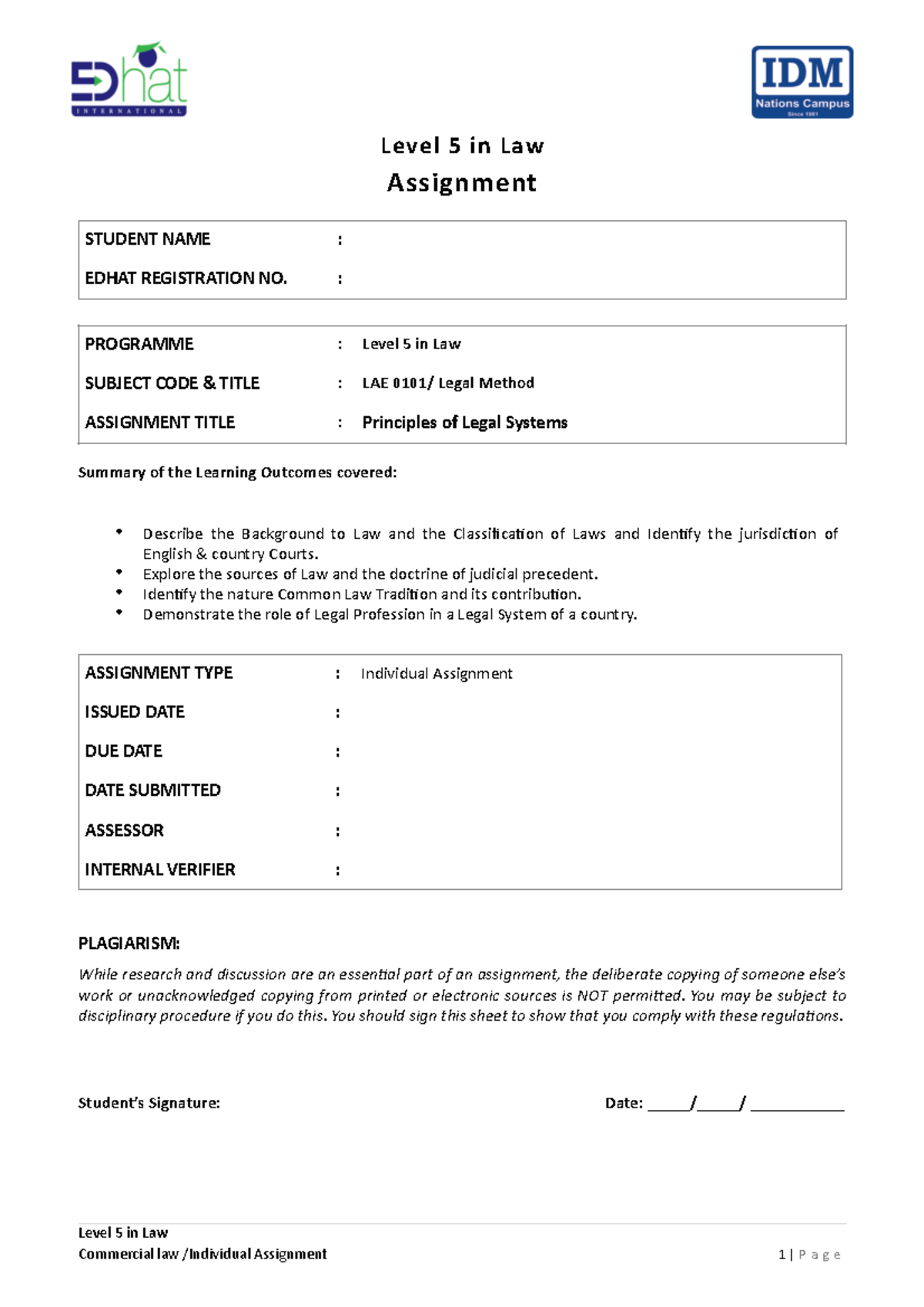 LAE 0101LegalMethod Level 5 in Law Assignment Summary of the