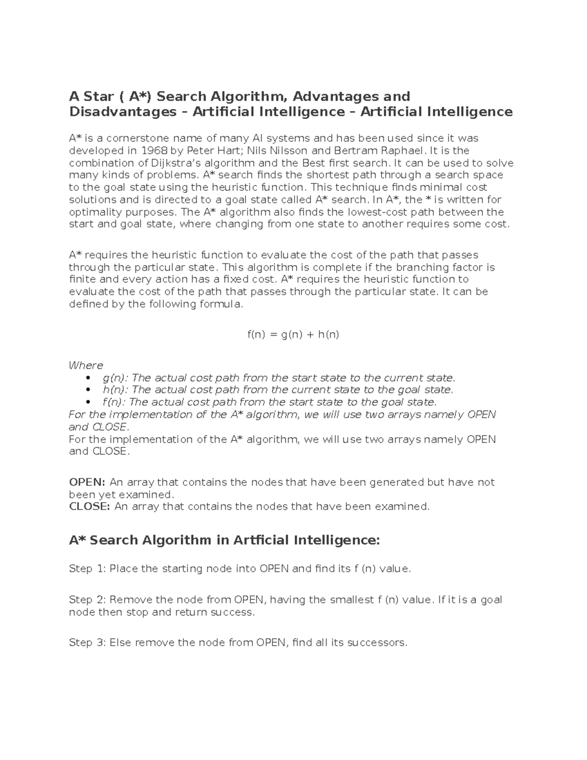 A Star algorithm and explanation - A Star ( A*) Search Algorithm ...