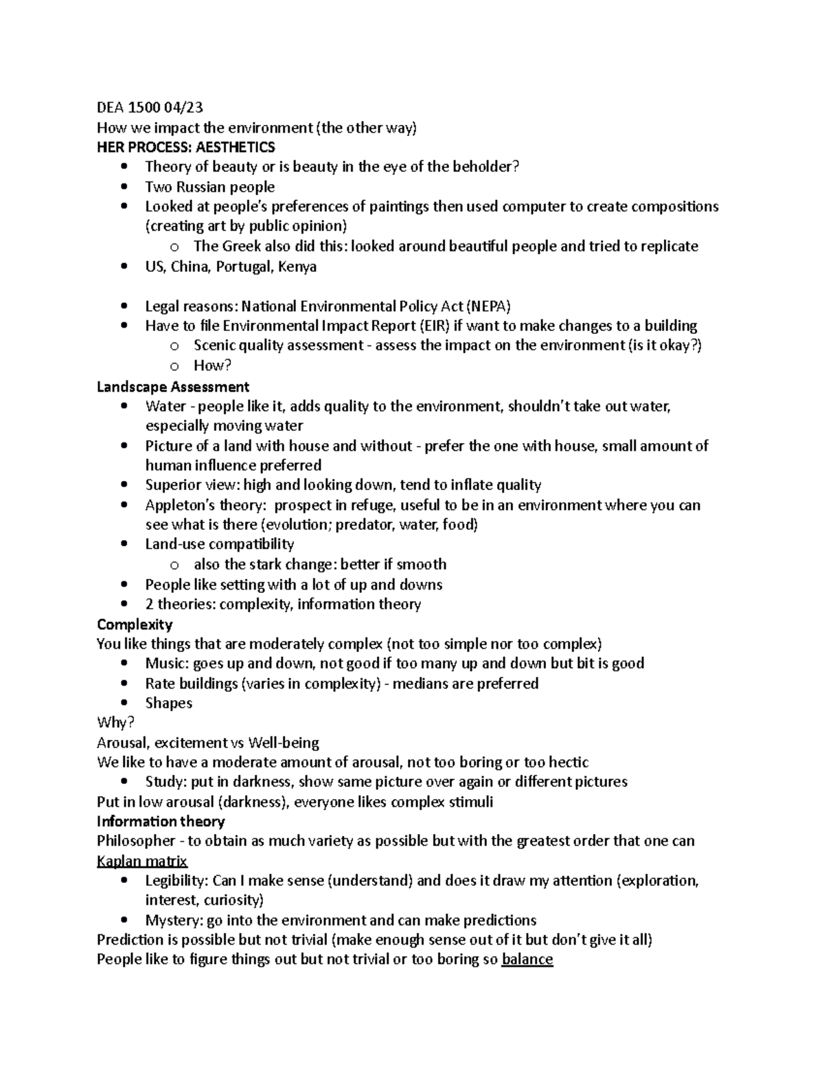 DEA 1500 - Lecture notes 27 - DEA 1500 How we impact the environment ...