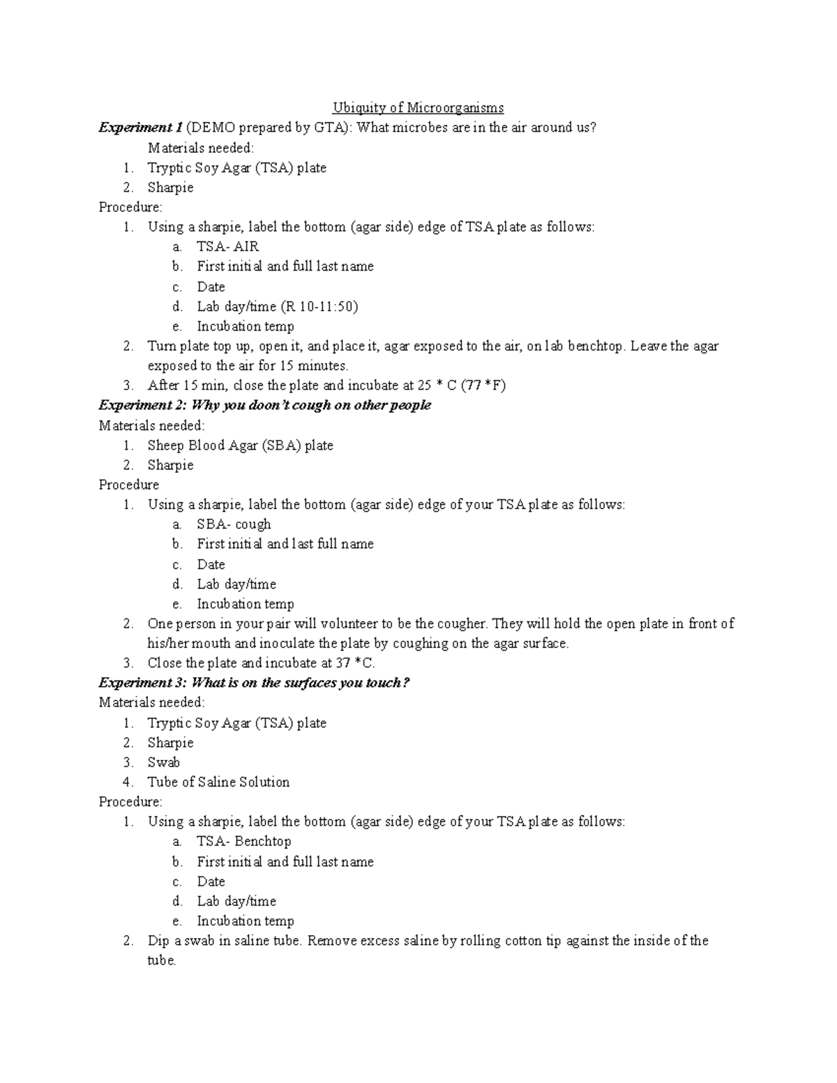 Micro Lab 1 Lab 1 Ubiquity of Experiment 1 (DEMO