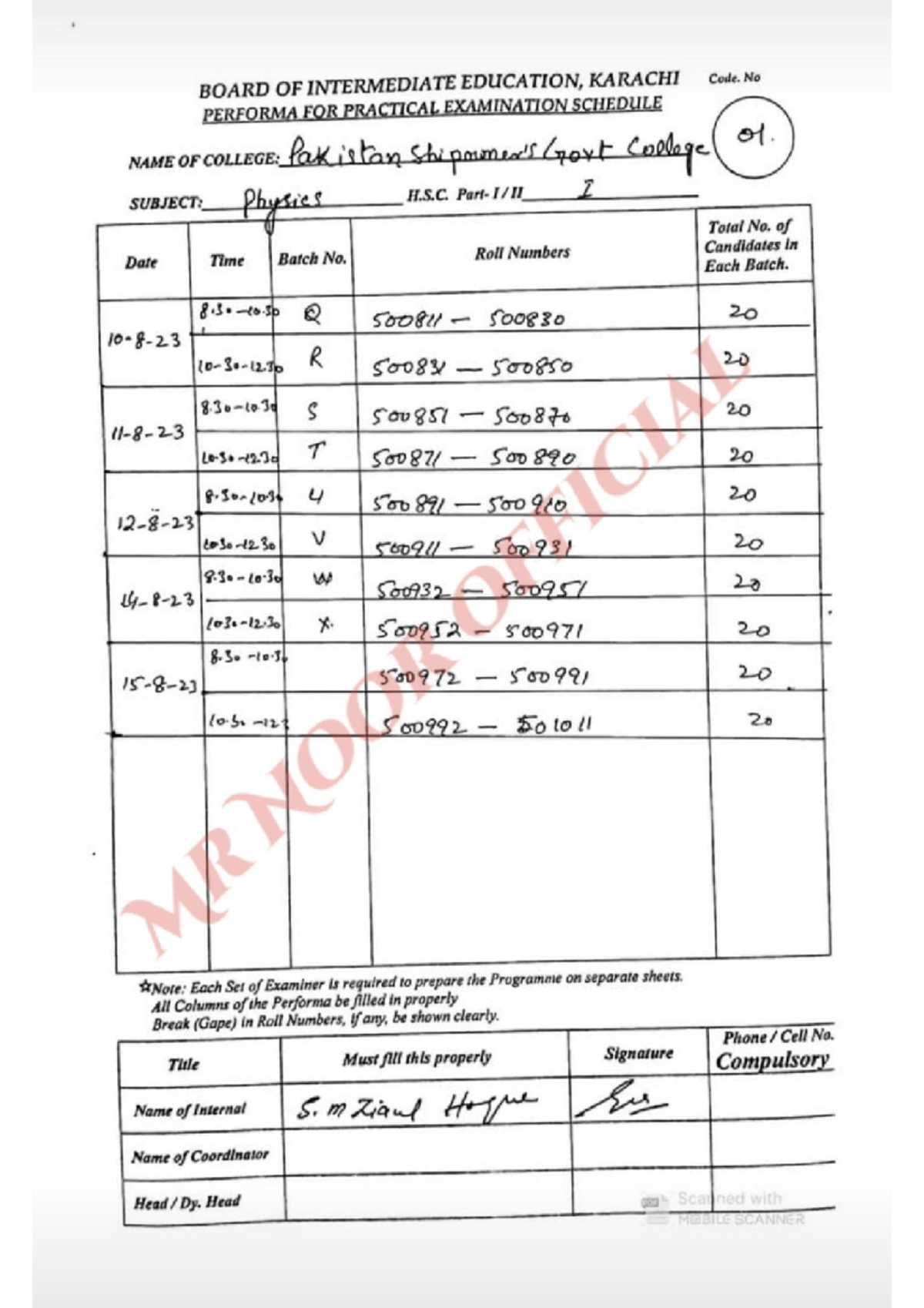 1st year practical date sheet by Mr Noor official - Medical ...