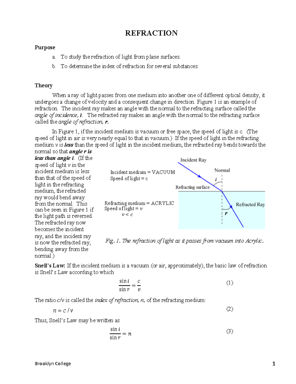 Lab 11 Phys1005exp11Refraction 082320 is now the refracted ray