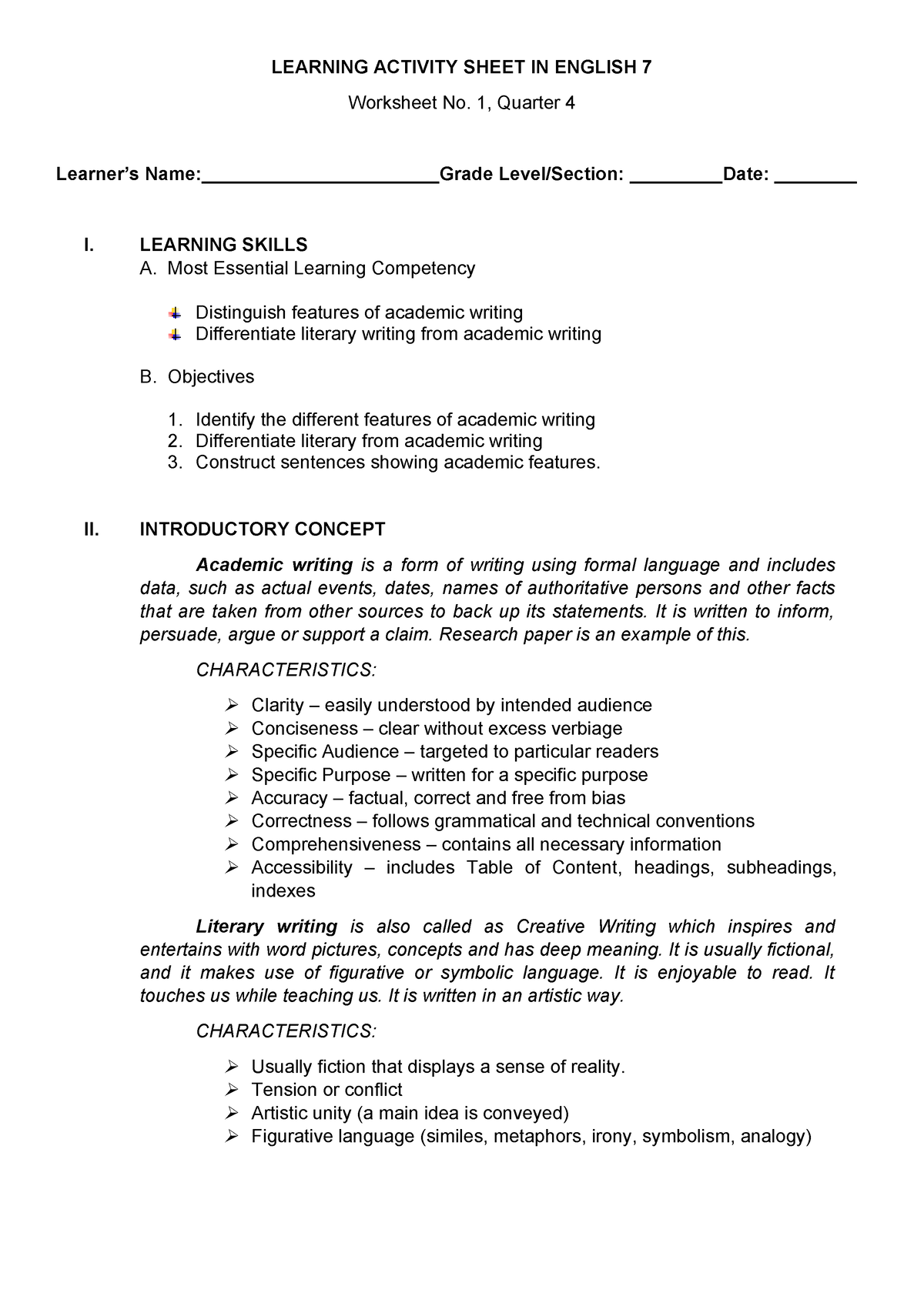 LAS-Q4-L1 - Learning Activity Sheets for Quarter 4, Lesson 1 - LEARNING ...