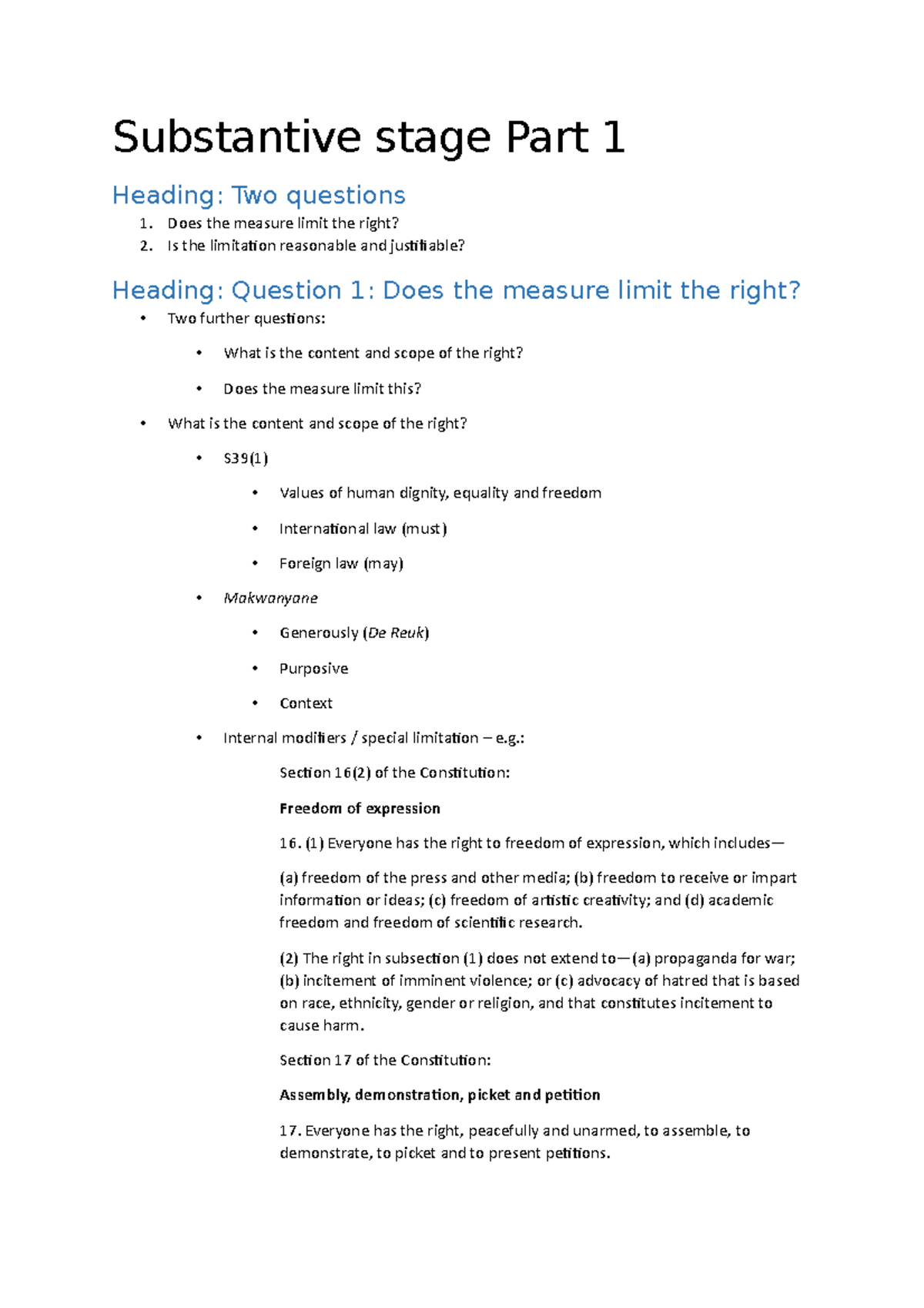 Substantive stage Part 1 wordUSEFUL LECTURE NOTES FROM THE UNIVERSITY