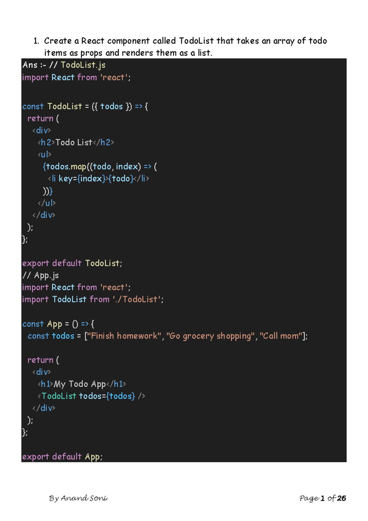 Android Lab Record Complete - Create a React component called TodoList ...