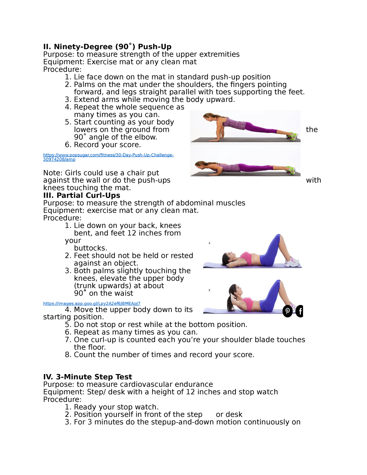 PE Activity - II. Ninety-Degree (90 ̊) Push-Up Purpose: To Measure ...