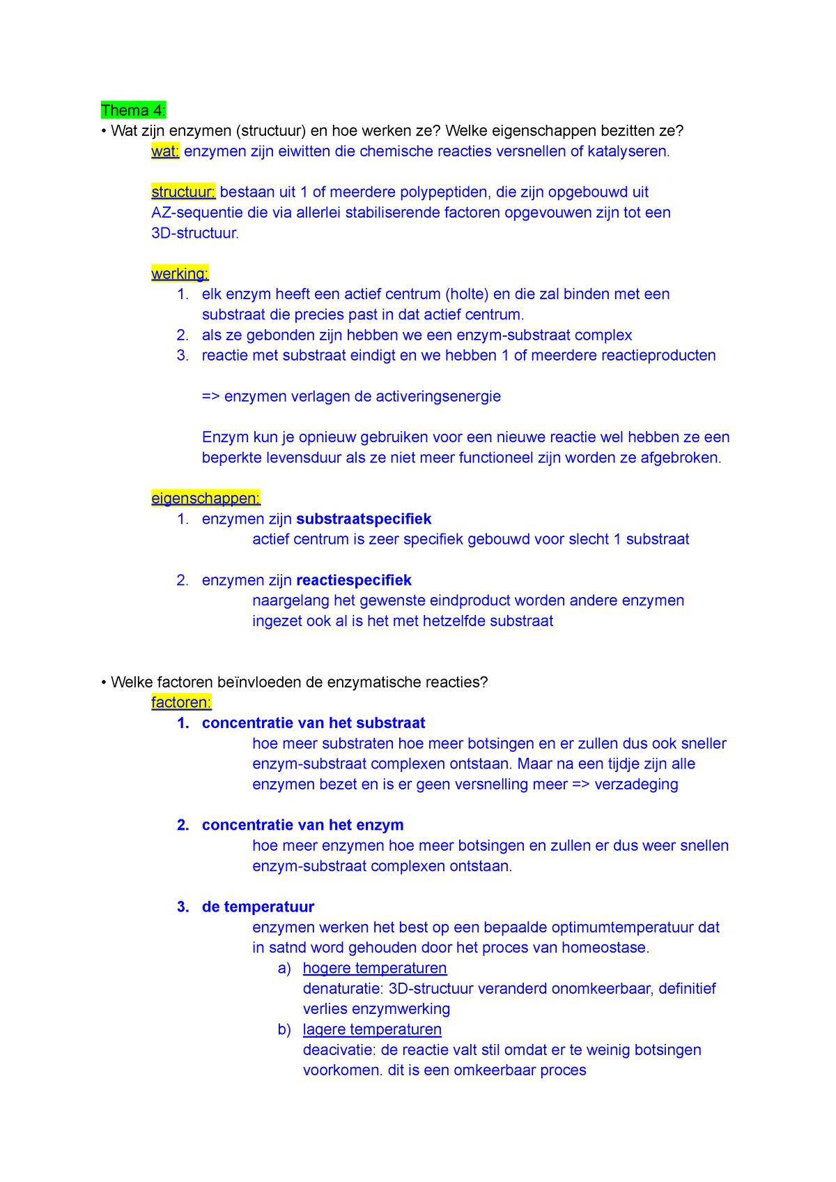 Bio Vragen Eindtoets Juni - Thema 4: Wat Zijn Enzymen (structuur) En ...