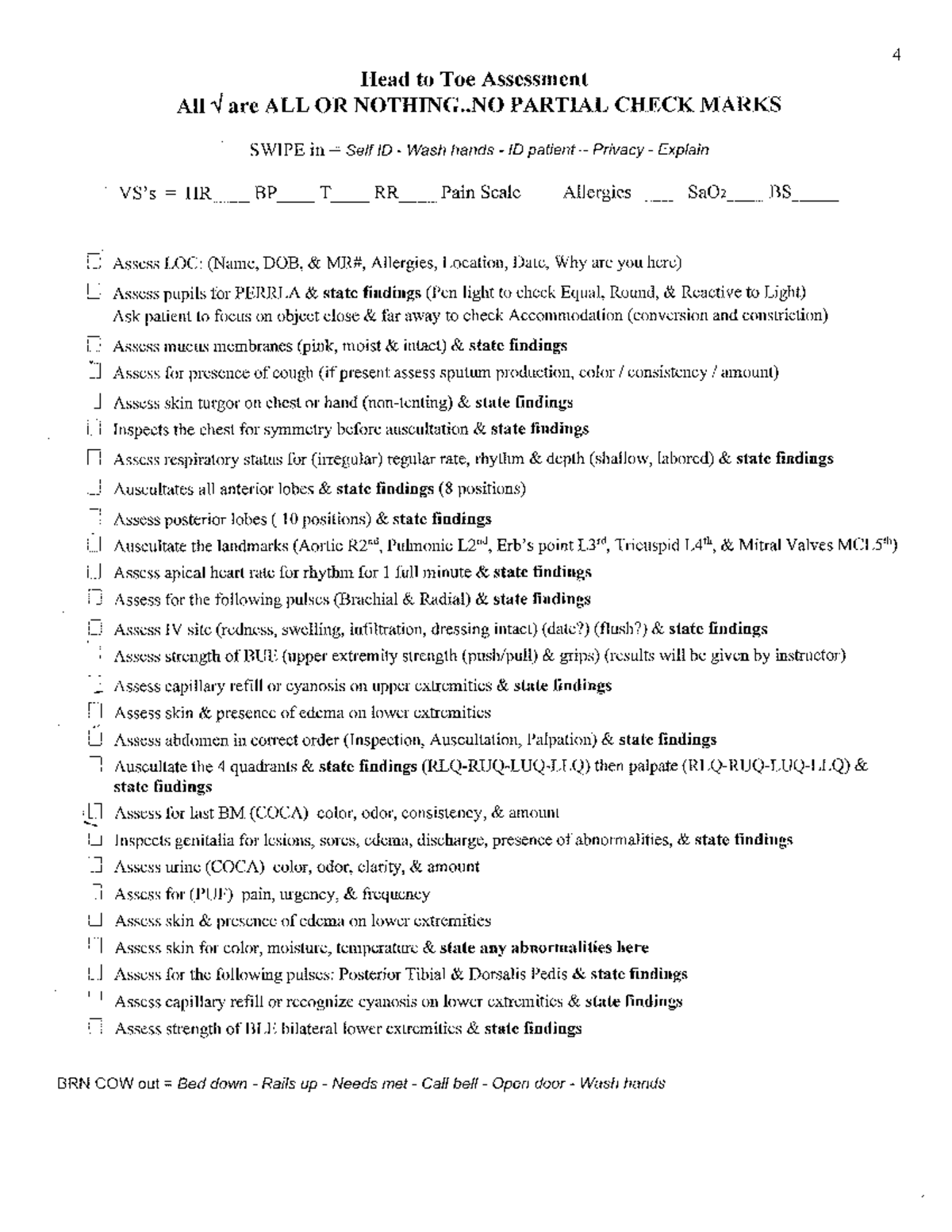 Head to toe assessment checklist 1615325341466 - PRN106 - Studocu