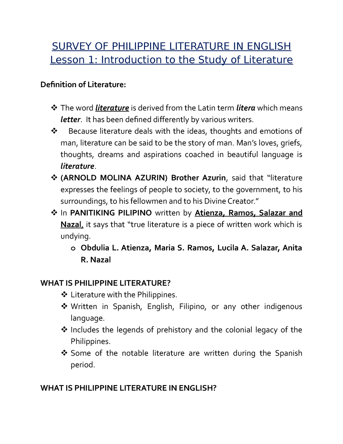 philippine literature in english essay