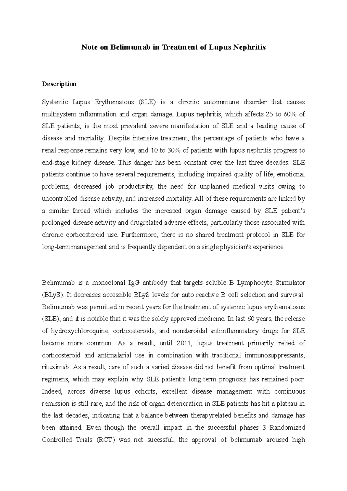 Note on Belimumab in Treatment of Lupus Nephritis - Note on Belimumab ...