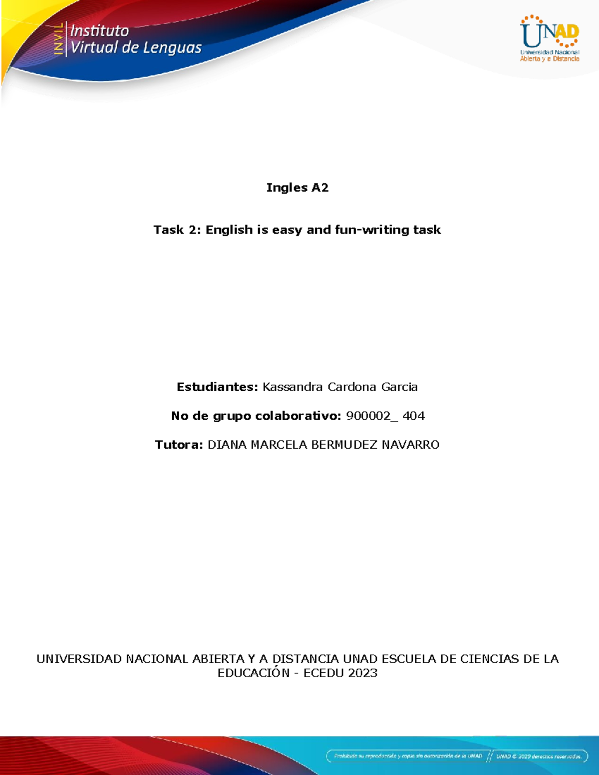 Ingles 2 – Task 2 - English is easy and fun. - Ingles A Task 2: English ...