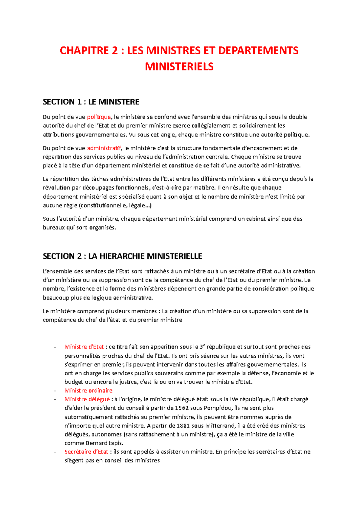 P1, Ch2 Les Ministres Et Departements Ministeriels - CHAPITRE 2 : LES ...