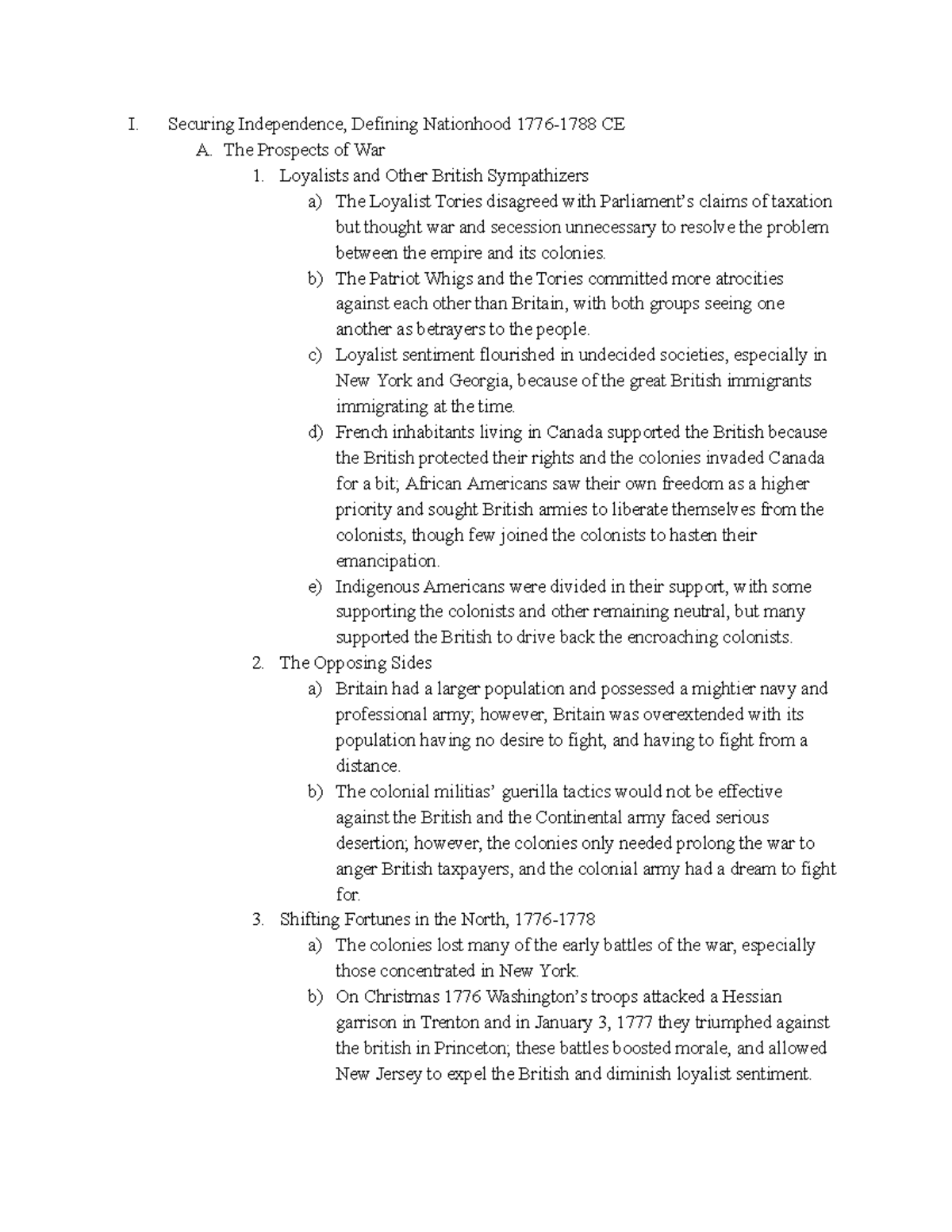 Apush Chapter 6 Nif I. Securing Independence, Defining Nationhood