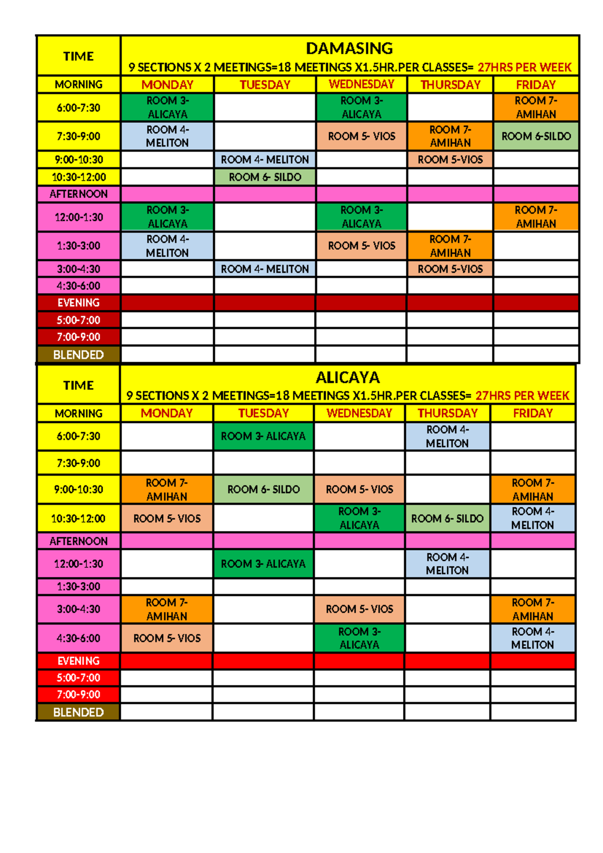 Sched PER Teacher - DFG - TIME DAMASING 9 SECTIONS X 2 MEETINGS=18 ...