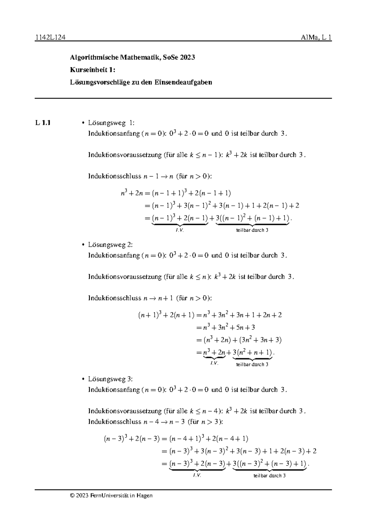 Algorithmische Mathematik SoSe 2024EA1 - © 2023 FernUniversität in ...