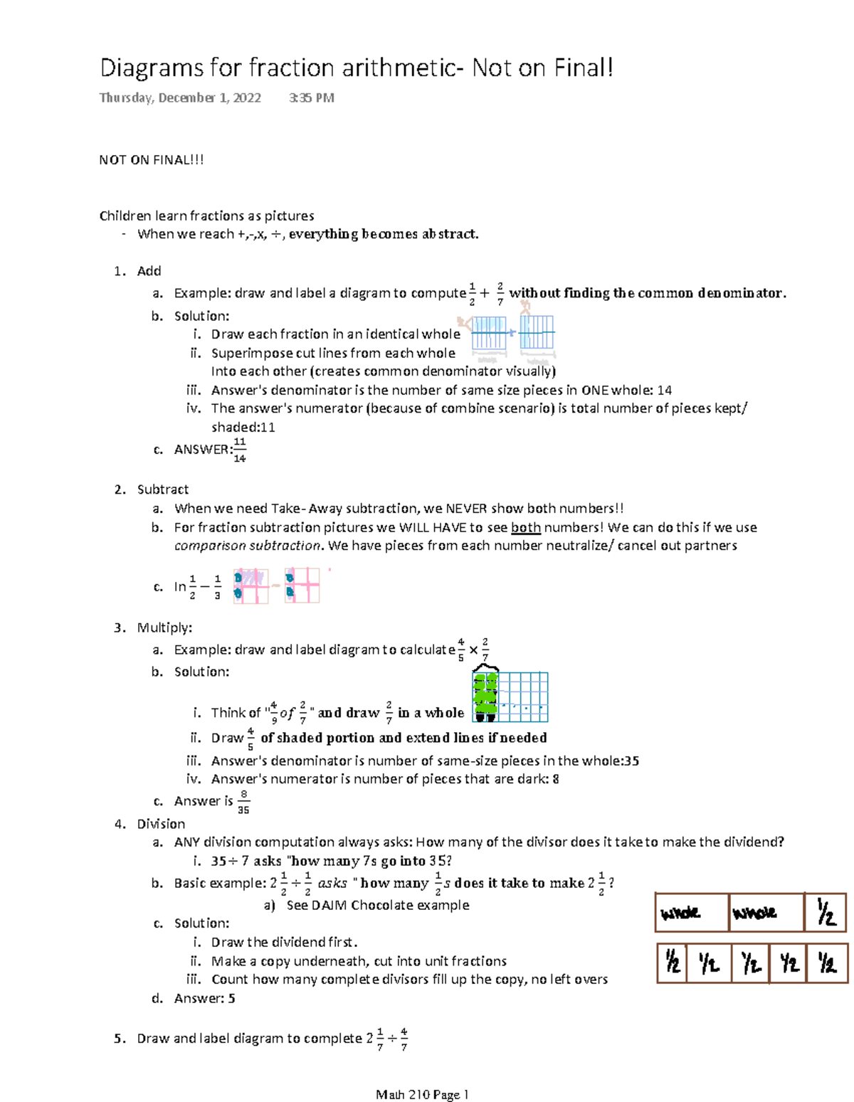Diagrams for fraction arithmetic- Not on Final - math 210 - Slippery ...
