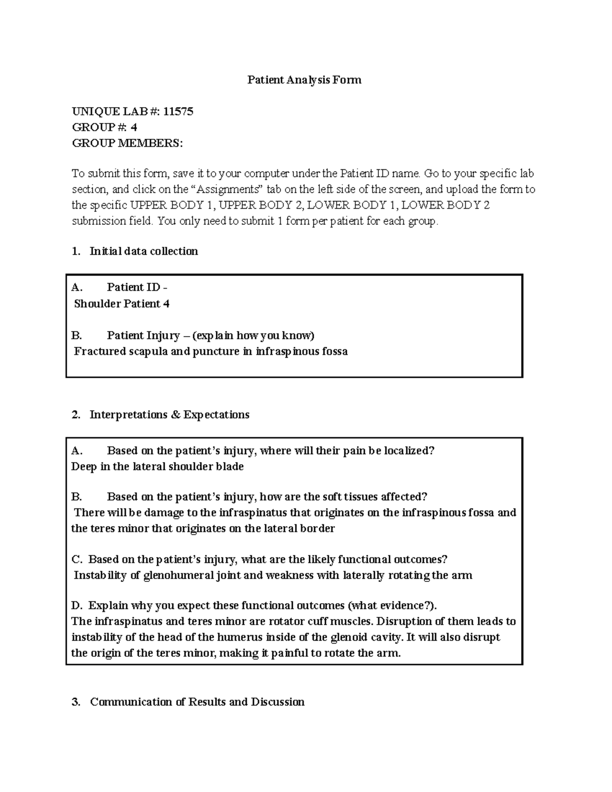 Lab 7 Clinical Patient #4 - Patient Analysis Form UNIQUE LAB 11575 ...