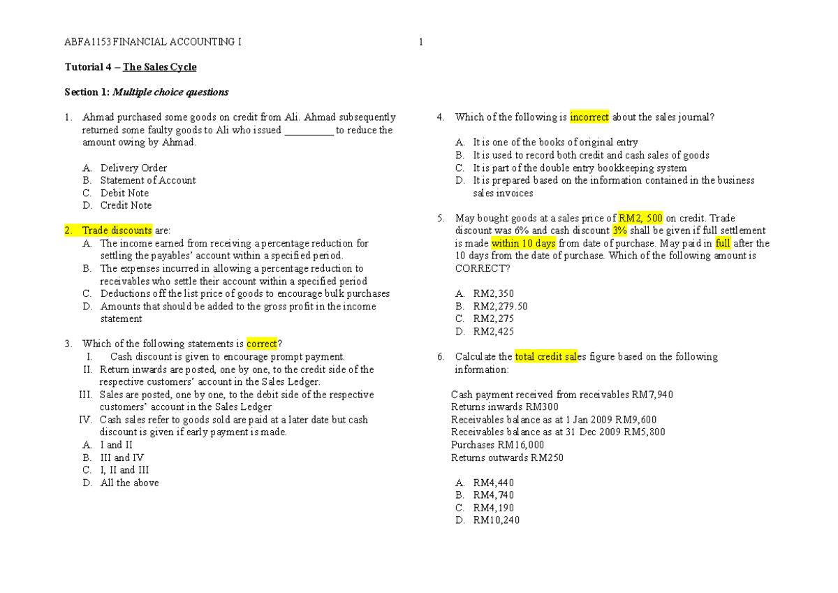 T4 ABFA1153 FA I (tutor) - Tutorial 4 – The Sales Cycle Section 1 ...