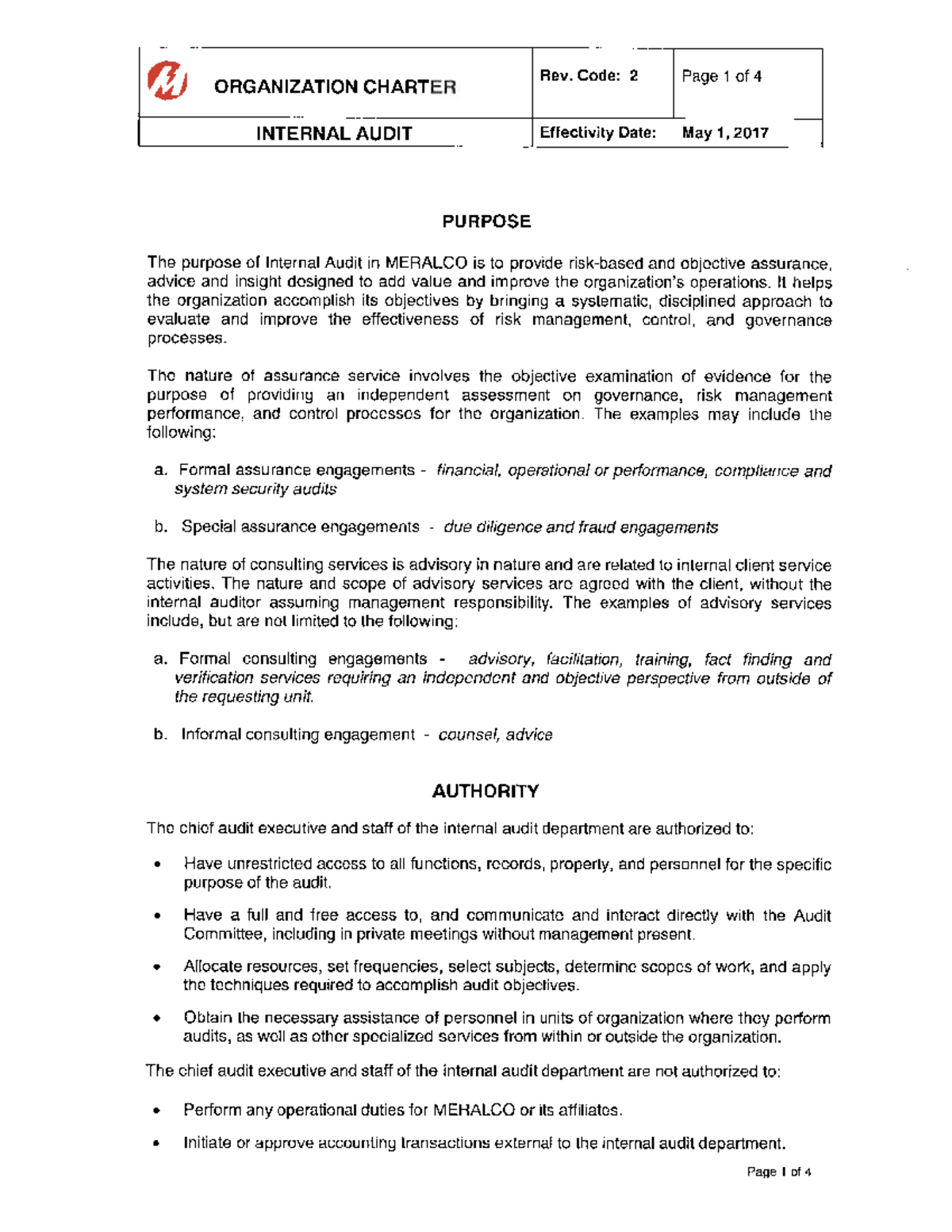 Revised Internal Audit Charter - Bachelor of Science in Accountancy ...
