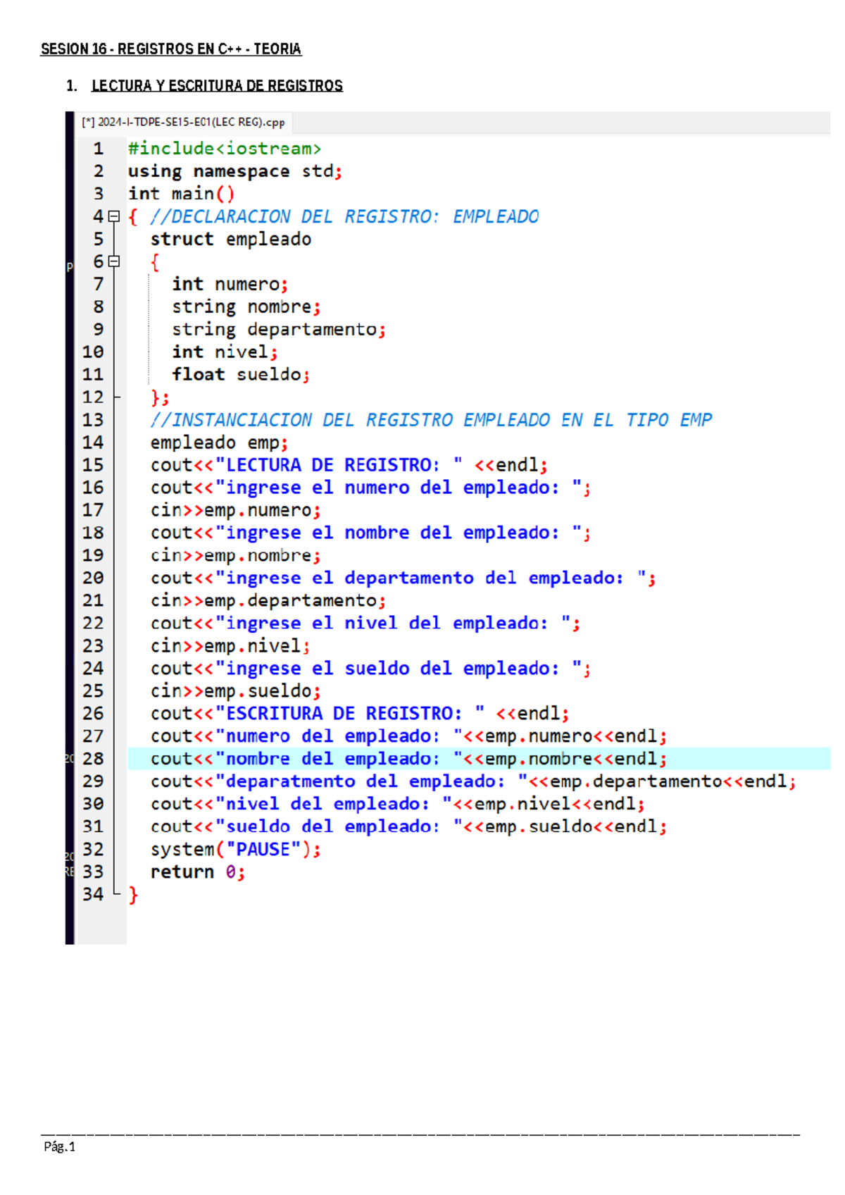 Ejemplo de lenguaje programacion en C++ - Fundamentos De Programación ...
