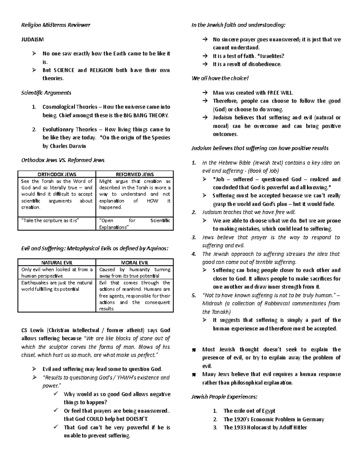 Religion-Midterms-Reviewer - Religion Midterms Reviewer JUDAISM No One ...