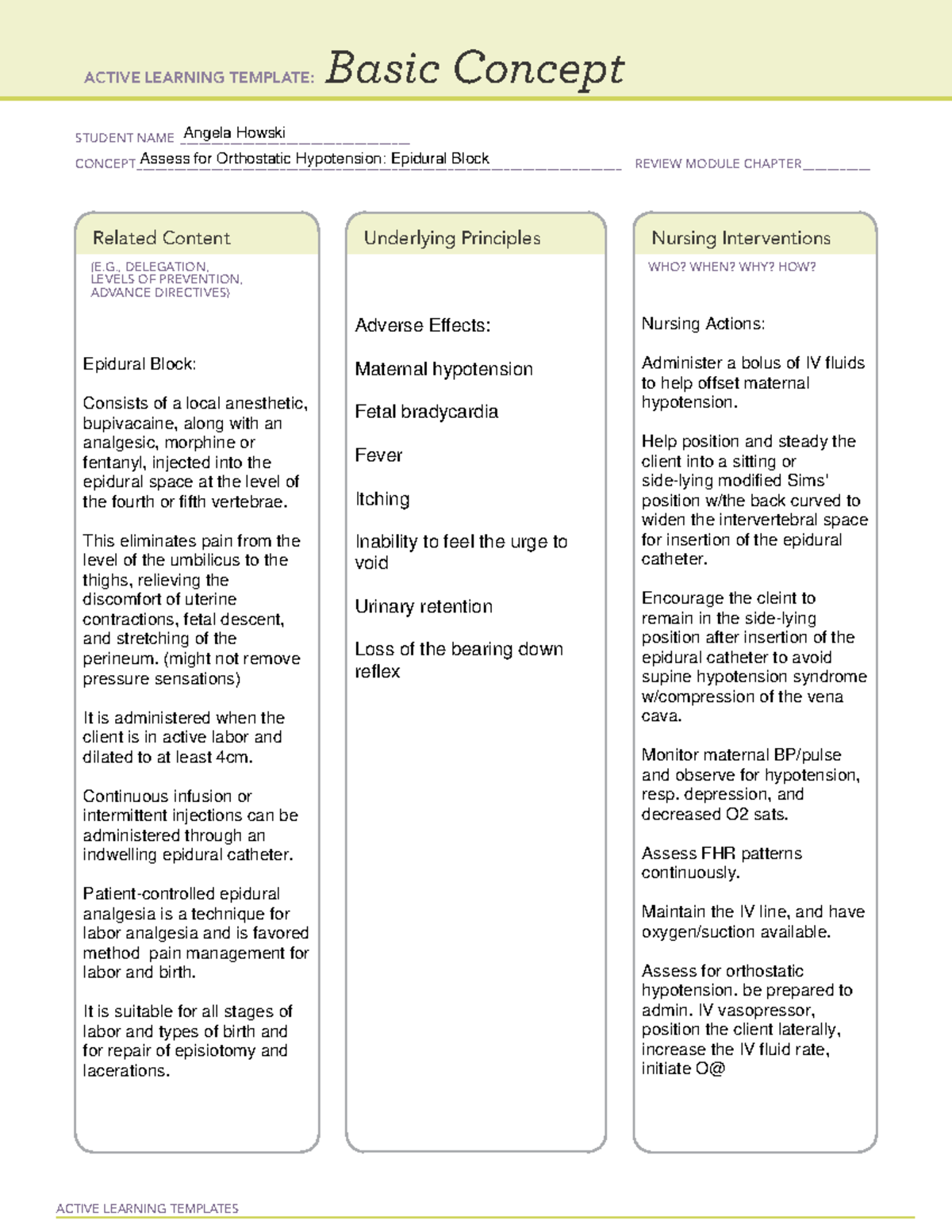 Remediation A Template Assess for Orthostatic Hypotension Epidural ...