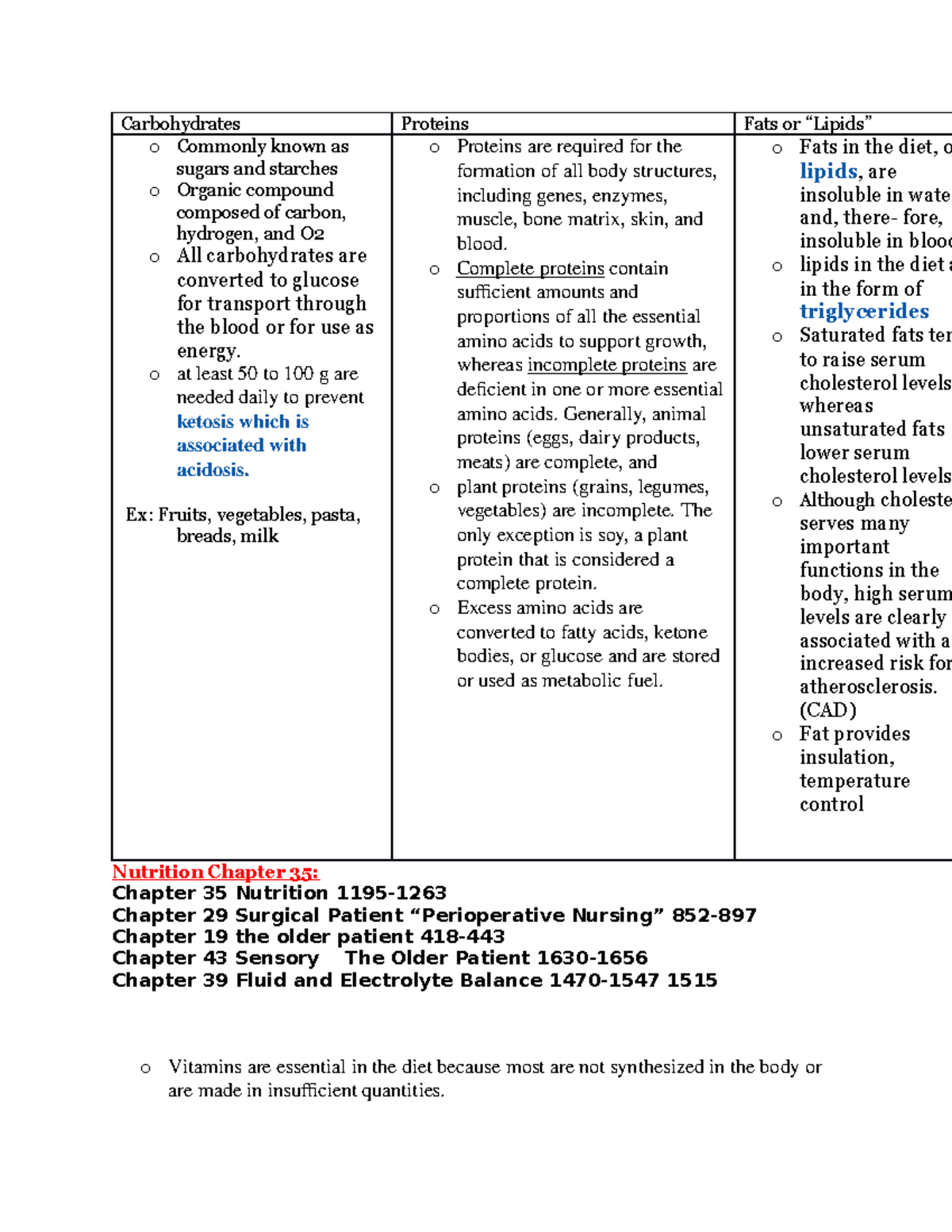 Fundamentals Of Nursing Exam 3 Notes Carbohydrates O Commonly Known