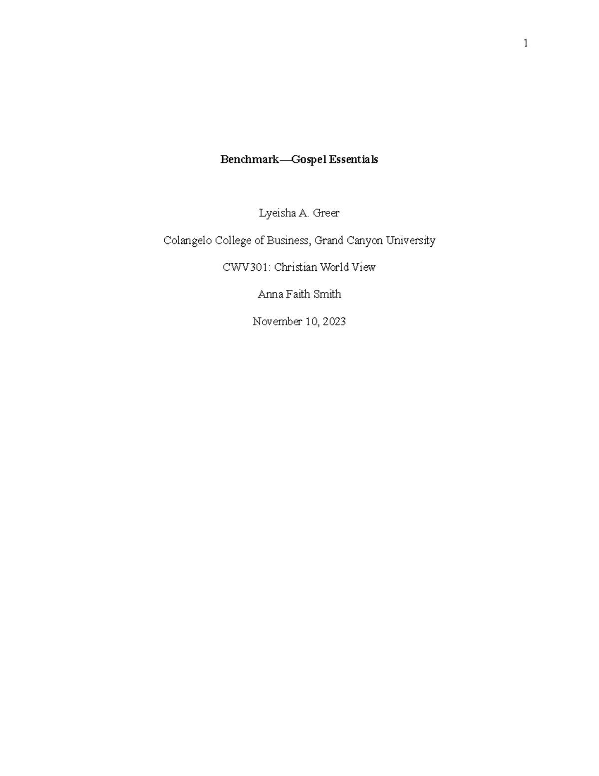 CWV101301RST5Benchmark Gospel EssentialsLyeisha Greer Benchmark