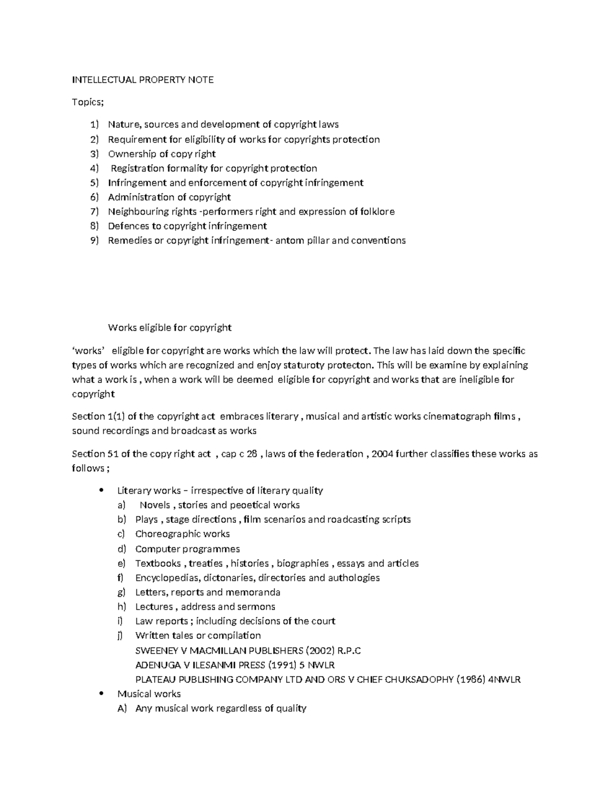Intellectual Property NOT - INTELLECTUAL PROPERTY NOTE Topics; 1 ...