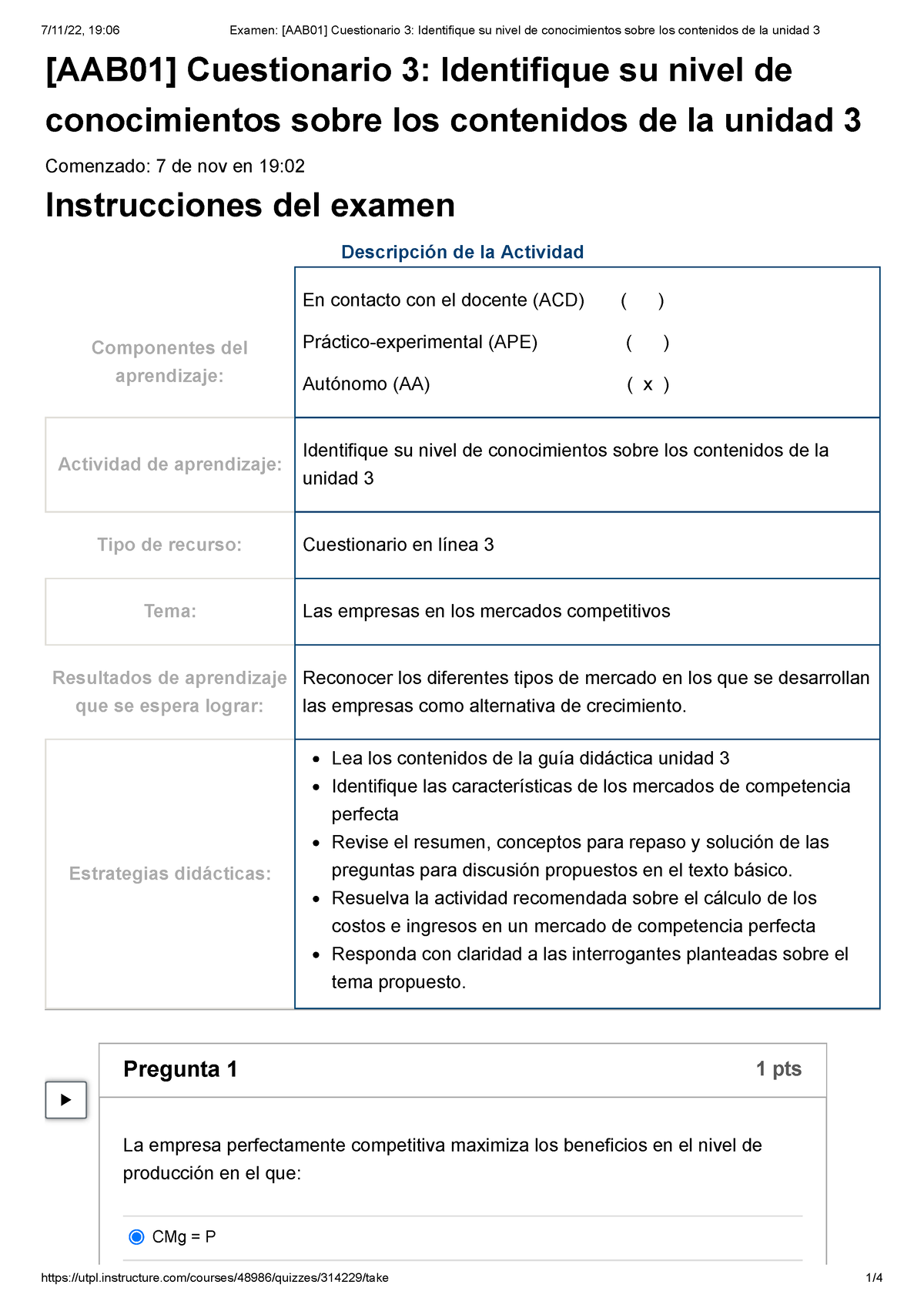 Examen [AAB01] Cuestionario 3 Identifique Su Nivel De Conocimientos ...