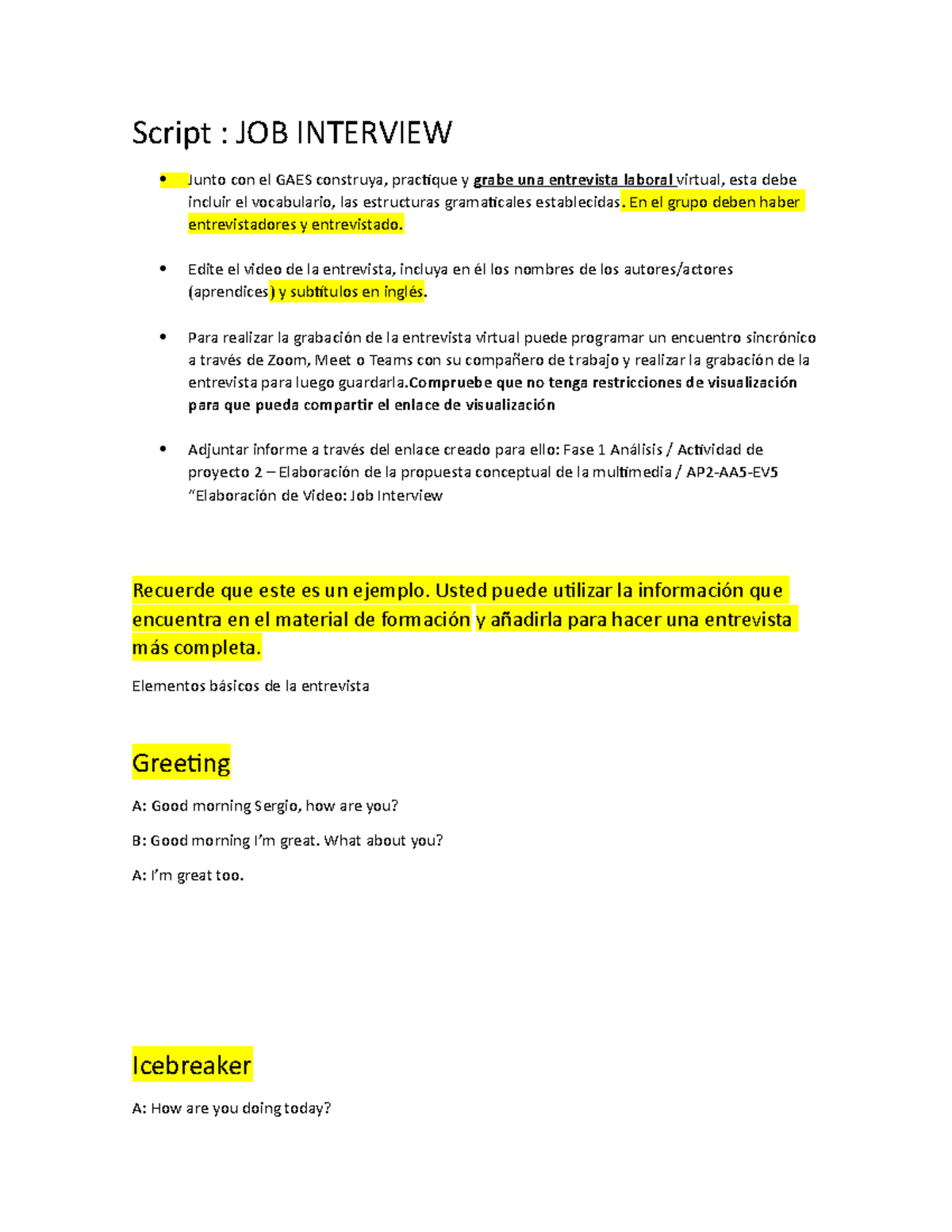 TIPS Interview - Apuntes 1 - Script : JOB INTERVIEW Junto con el GAES ...
