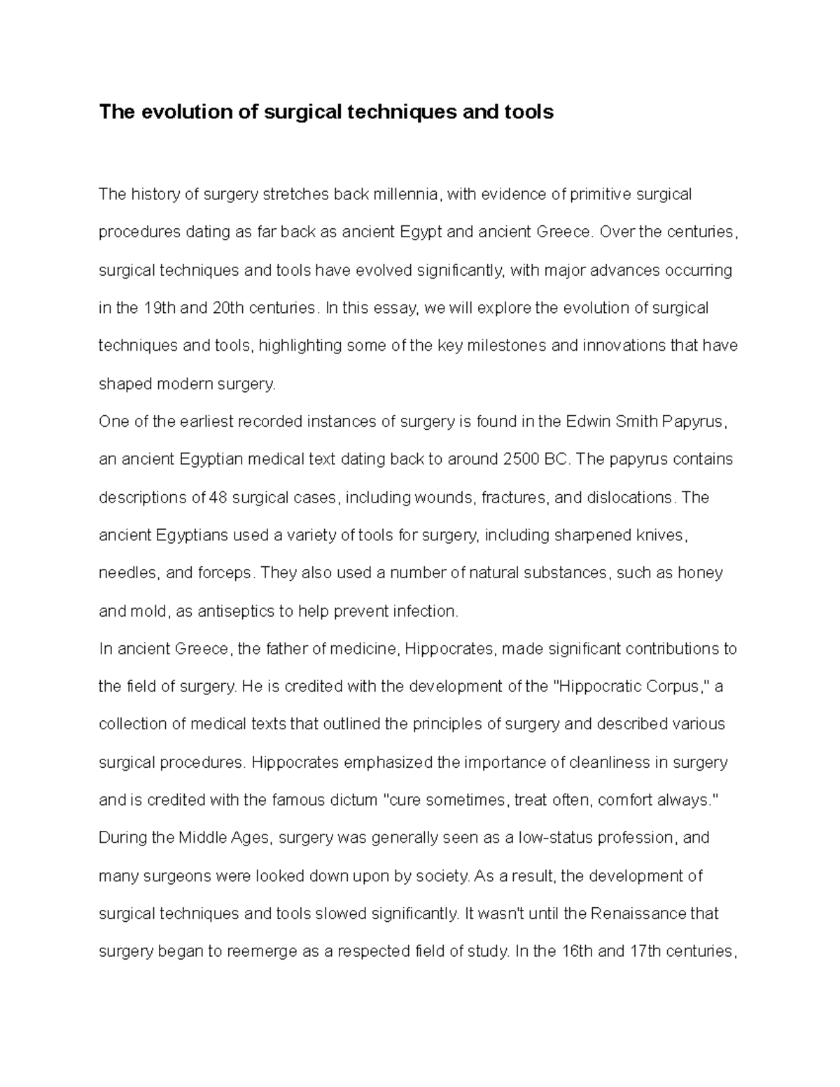 History of Medicine Discovers etc - The evolution of surgical ...