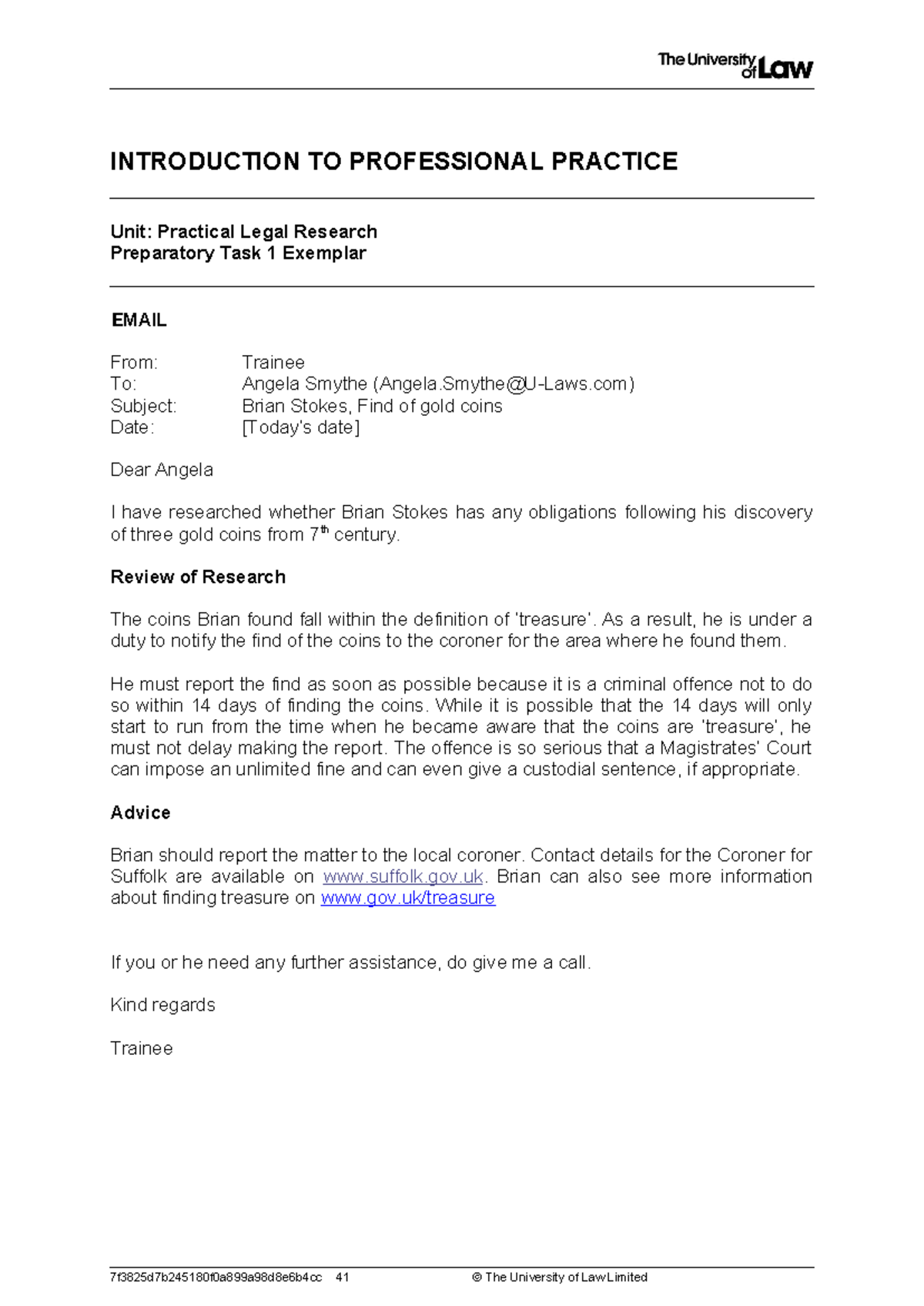 GOOD Example - INTRODUCTION TO PROFESSIONAL PRACTICE Unit: Practical ...