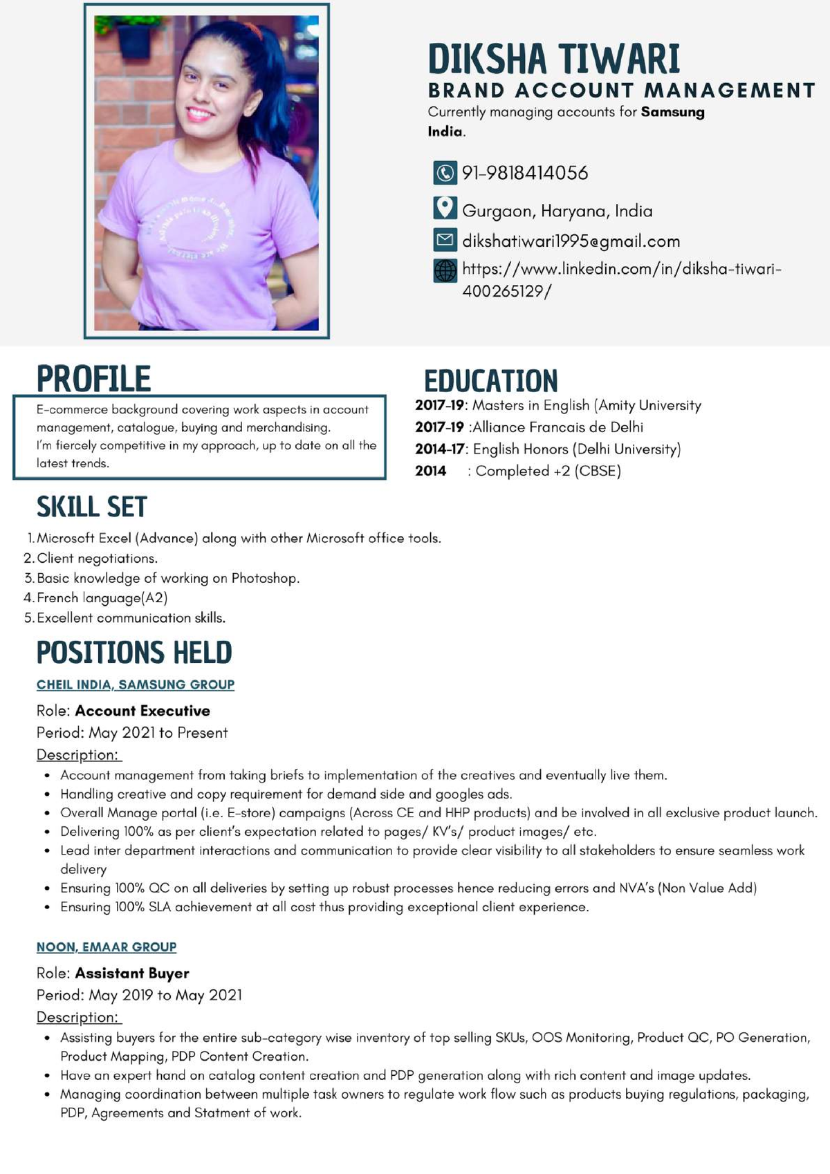 CV Diksha Tiwari-compressed - Business Management - Studocu